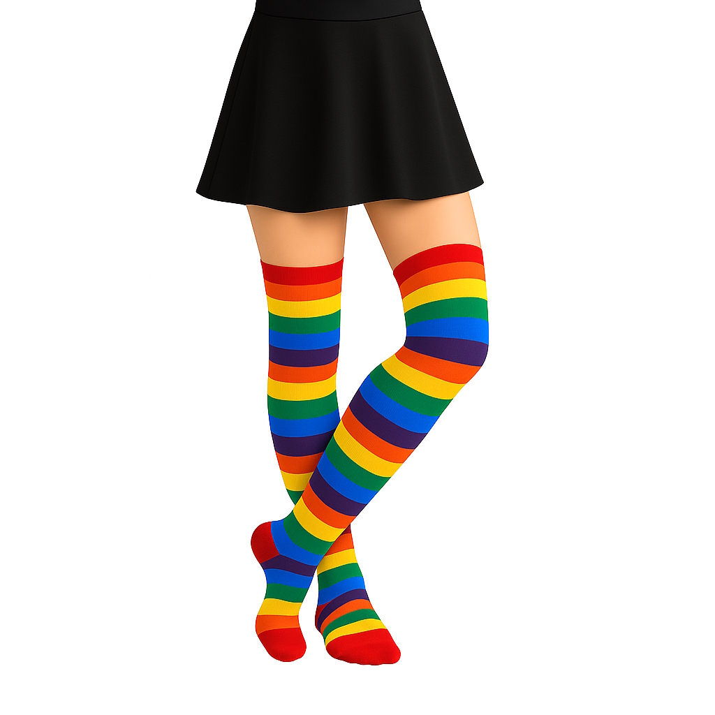 Over The Knee Rainbow Striped Socks