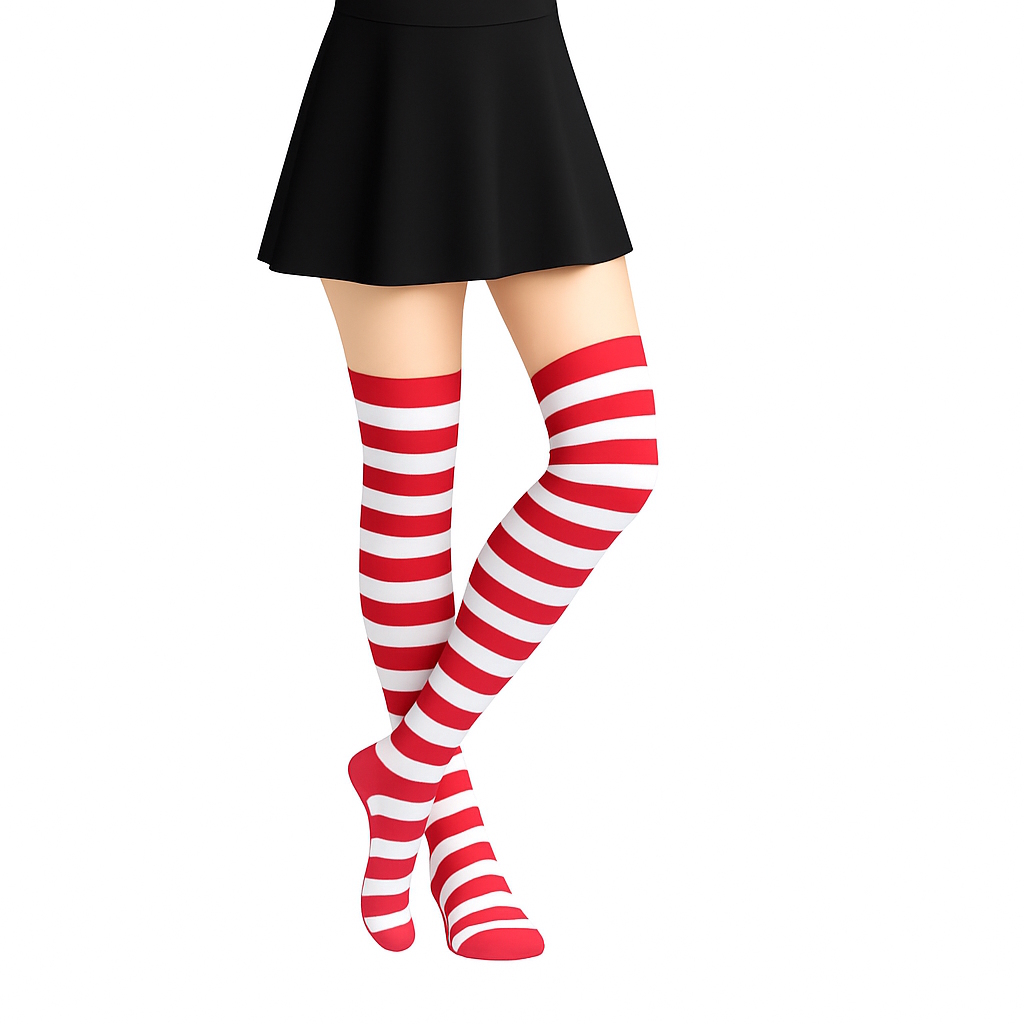Over The Knee Red & White Striped Socks (1 Pair)