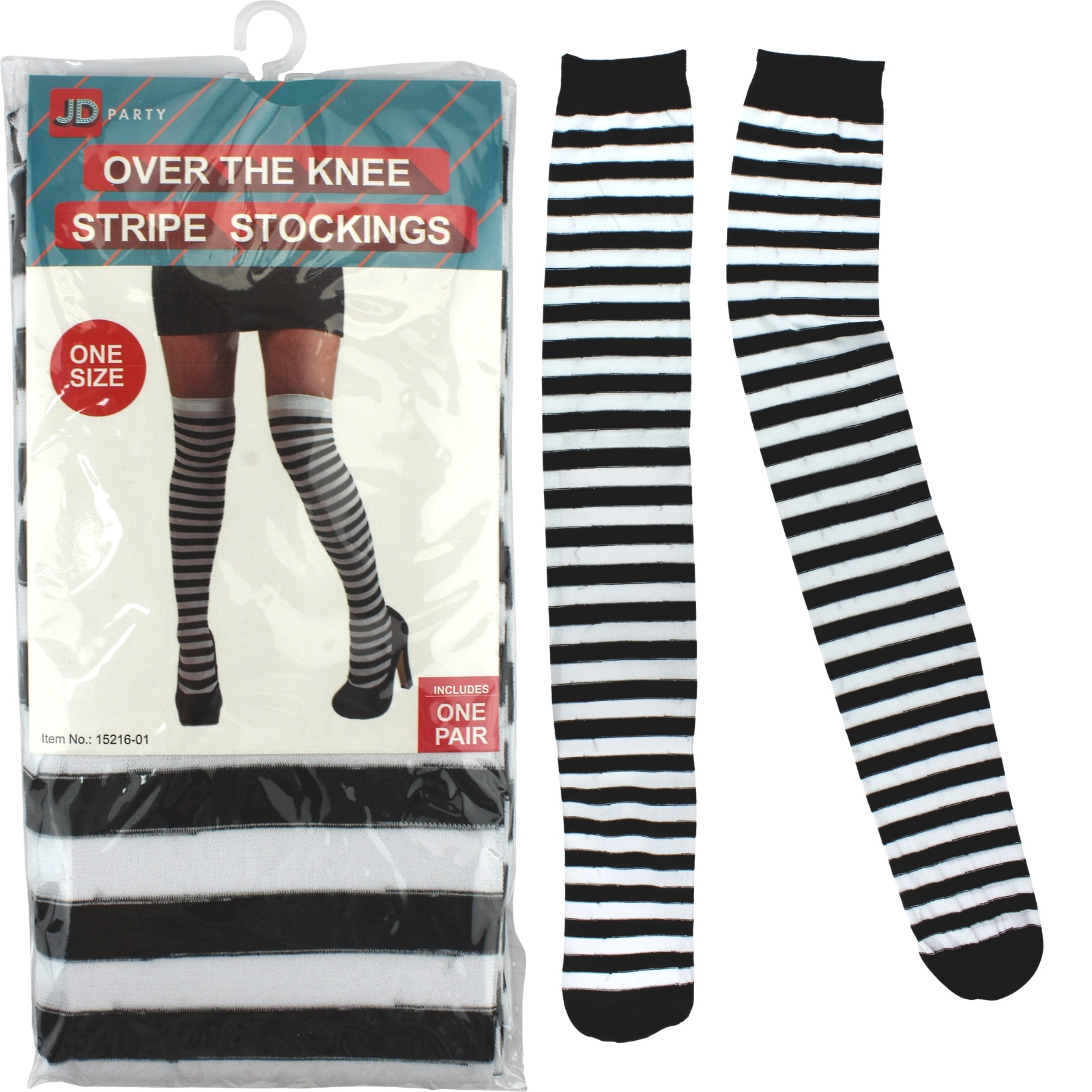 Over The Knee Black & White Striped Stockings (1 Pair)