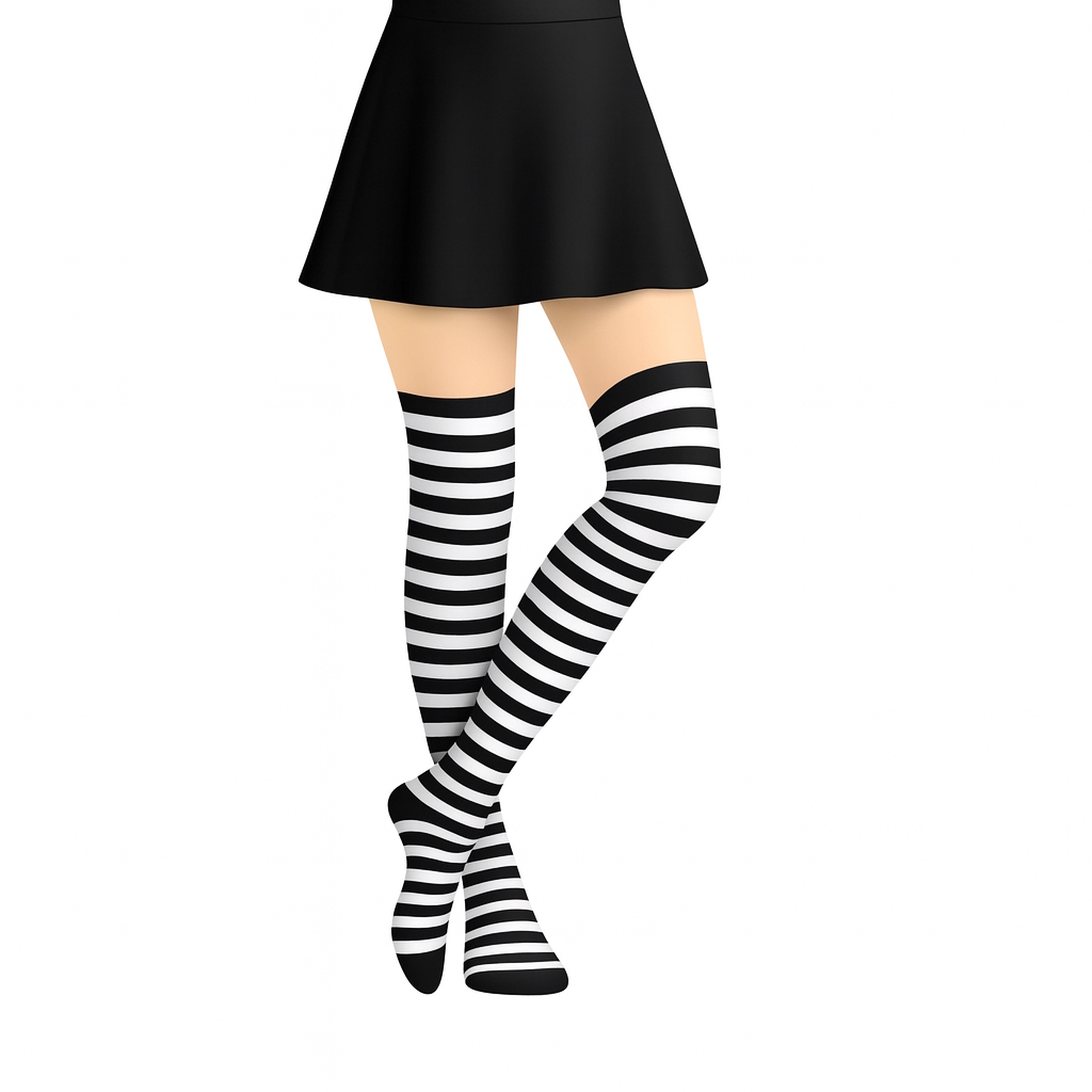 Over The Knee Black & White Striped Stockings (1 Pair)