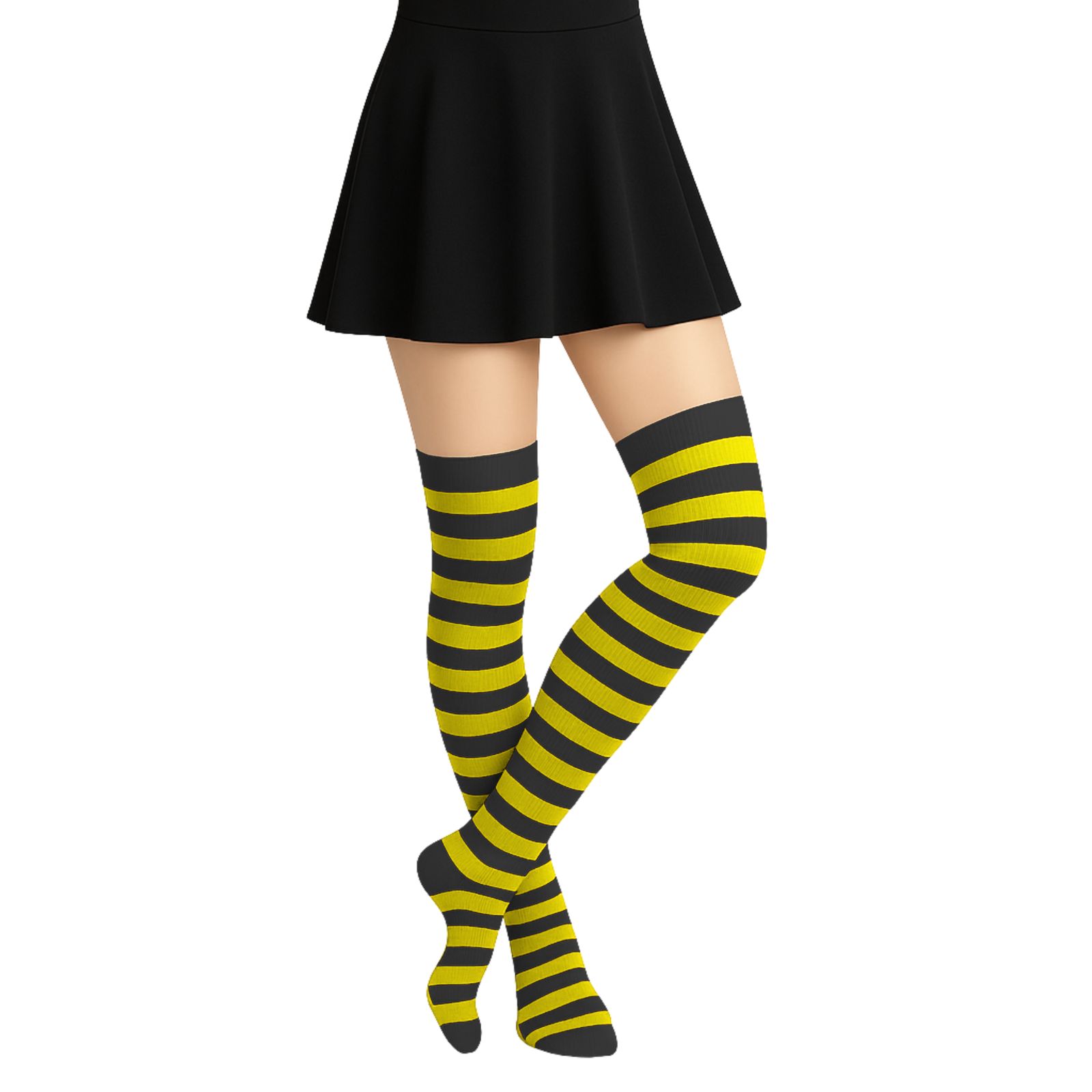 Over The Knee Yellow & Black Striped Stockings (1 Pair)