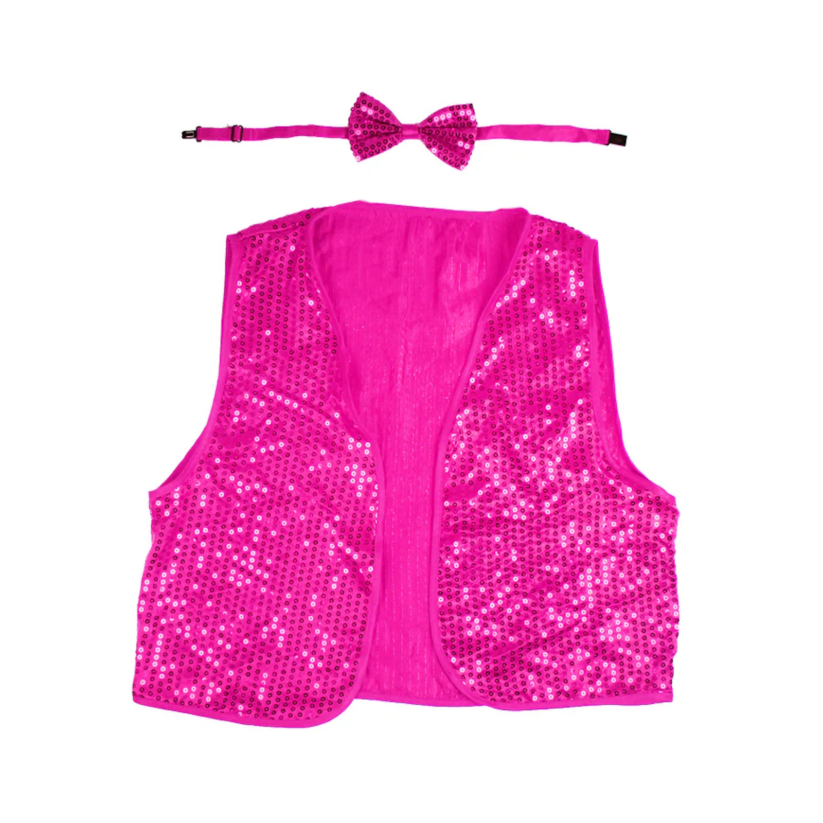 Kids Pink Sequin Bow Tie And Vest Set One Size