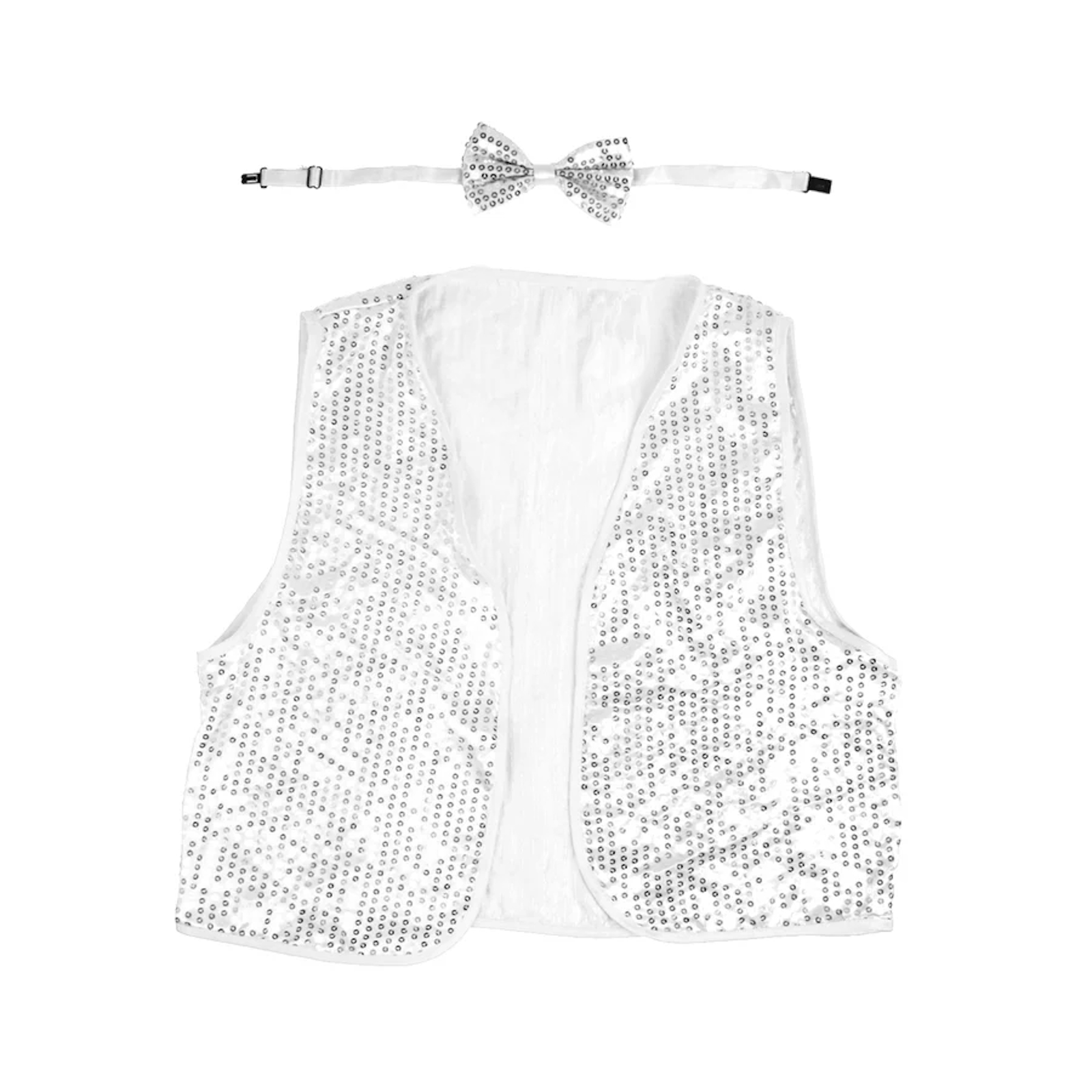Kids Silver Sequin Bow Tie And Vest Set One Size