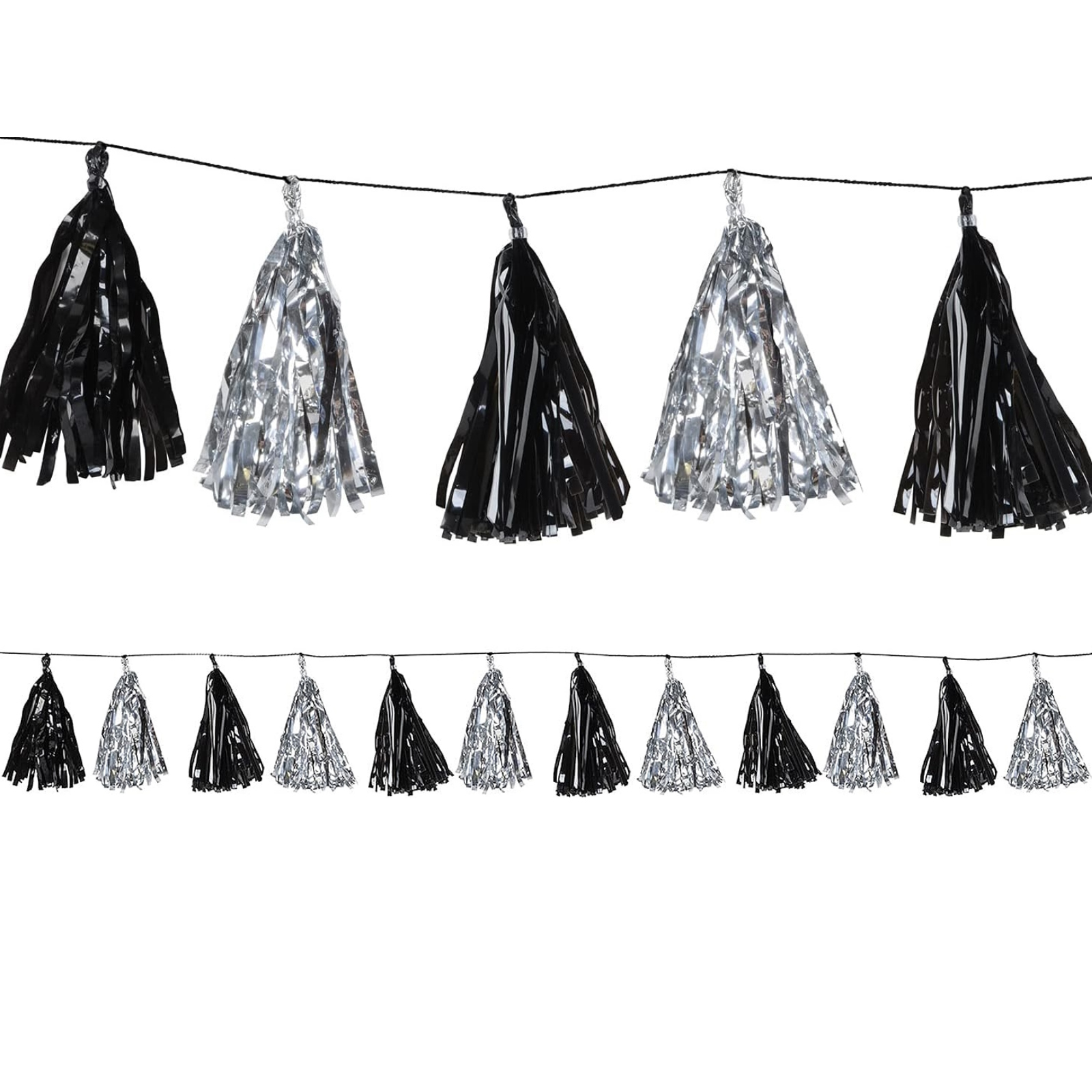 Silver and Black Foil Tassel Garland Banner 