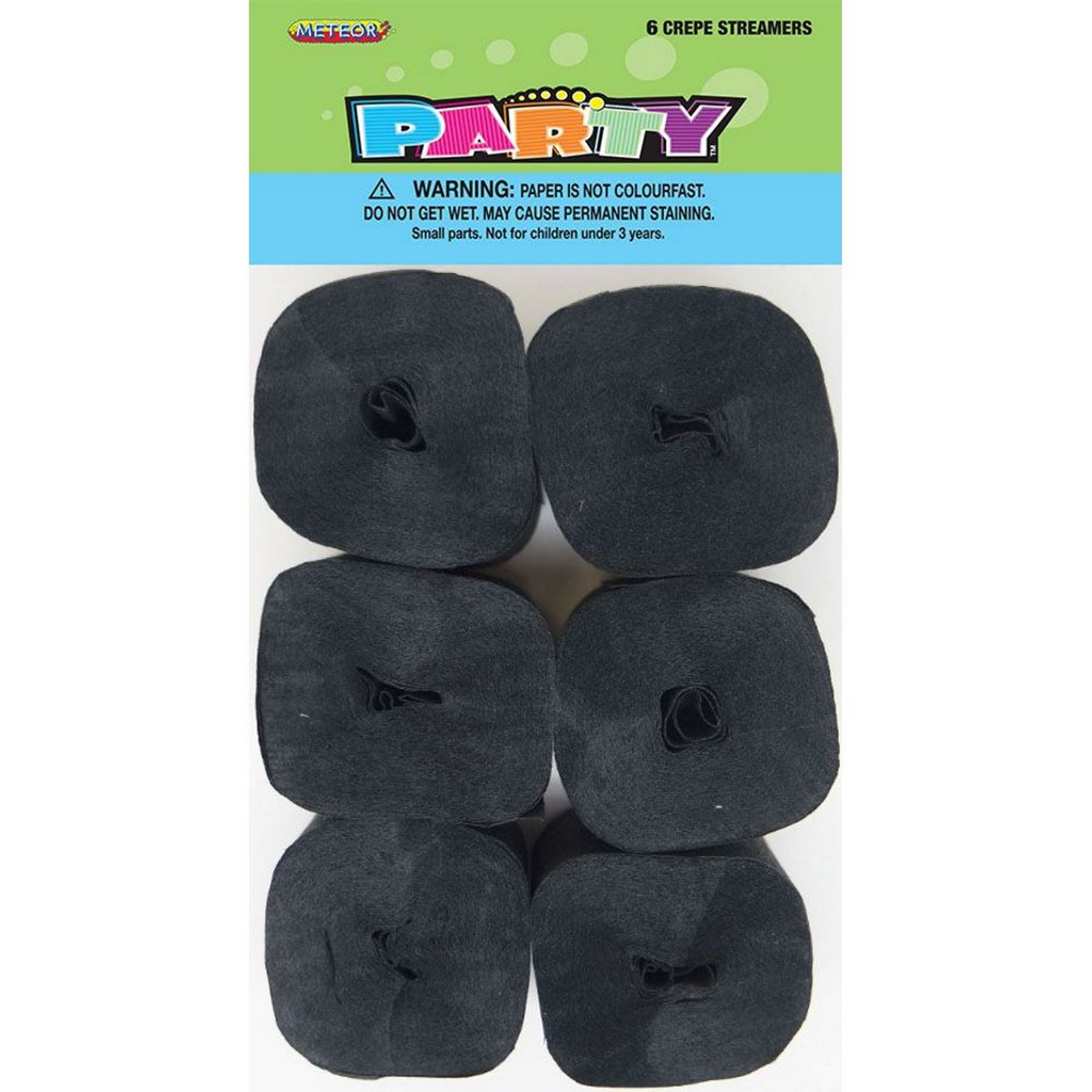 Black Crepe Streamers (Pack of 6)