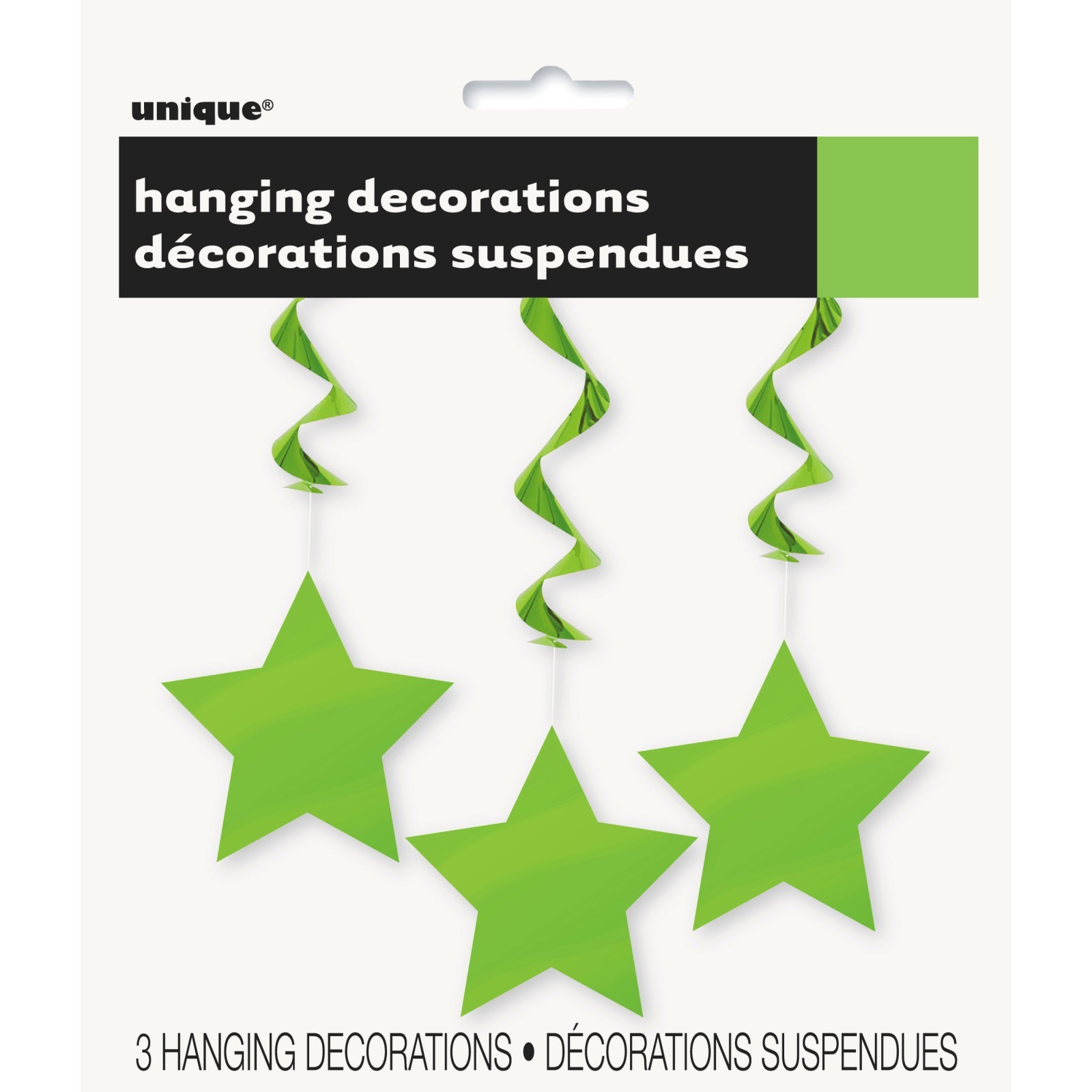 Star Hanging Decorations Lime Green (Pack of 3)