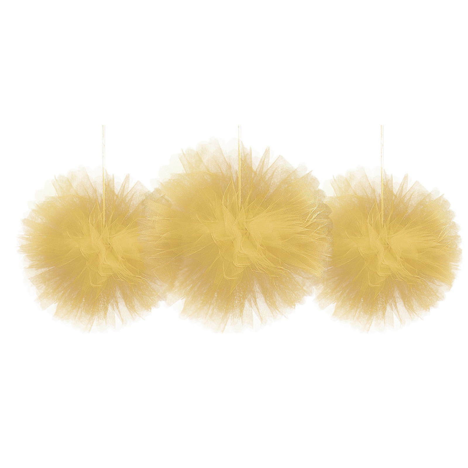 Gold Tulle Fluffy Decorations (Pack of 3)