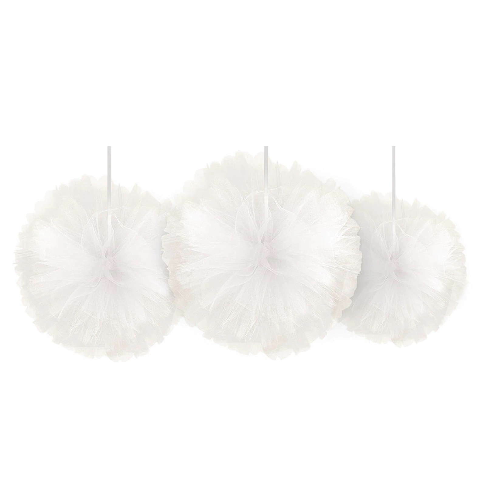 White Tulle Fluffy Decorations (Pack of 3)