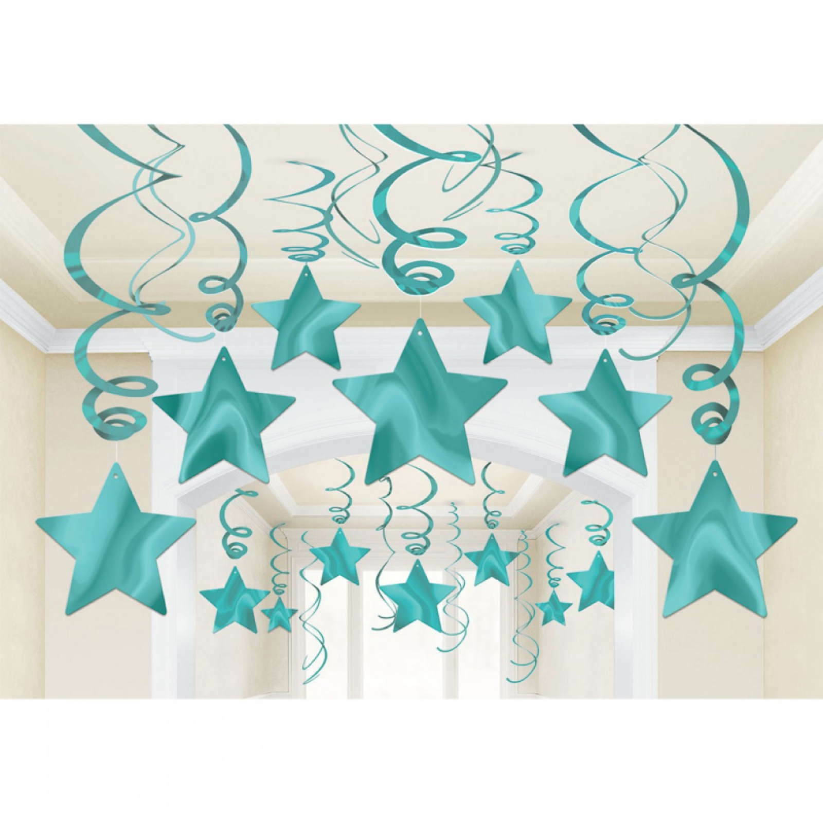 Mint Green Star Swirl Decorations (Pack of 30)