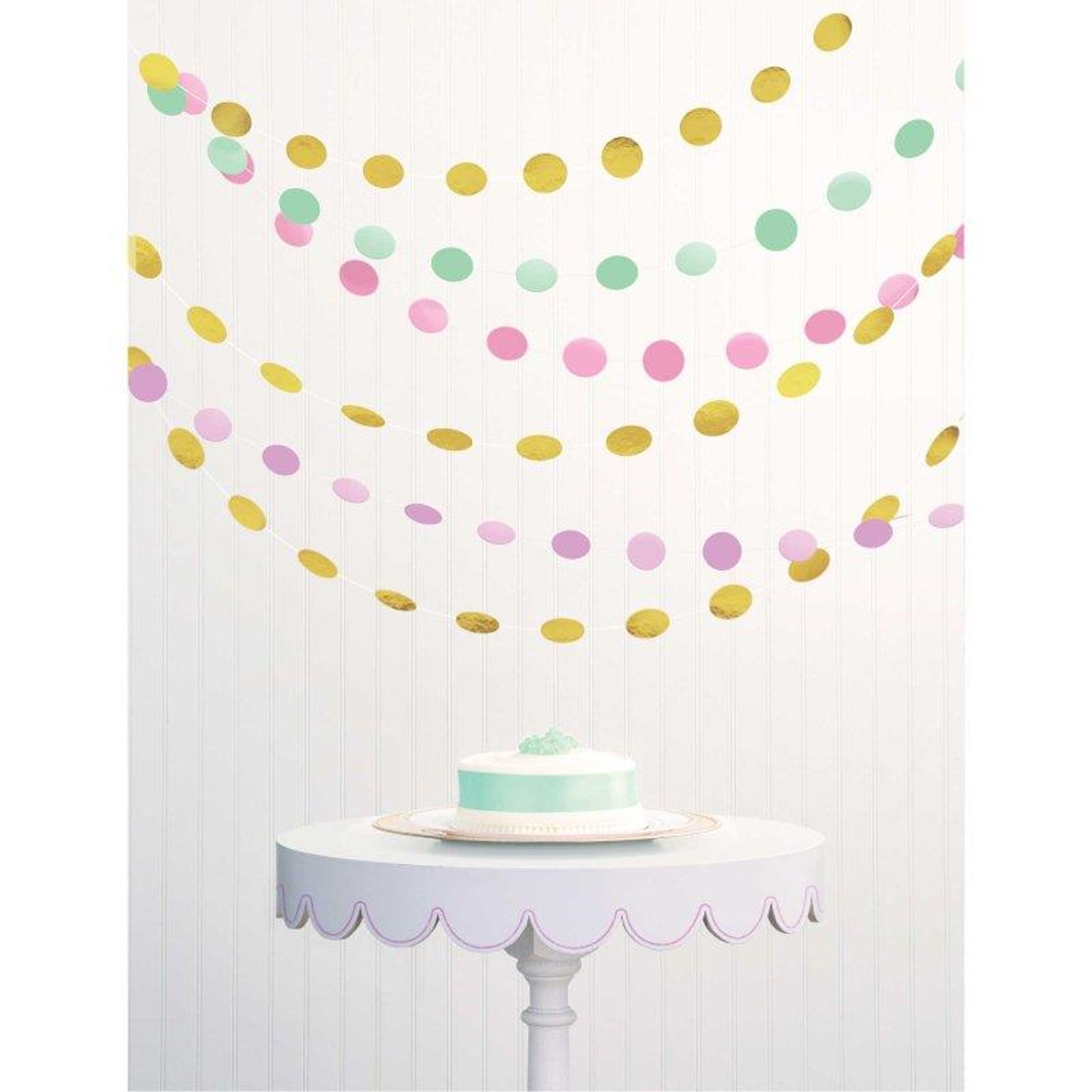 Pastel Mint Green Pink Coral and Gold Dot Garlands (Pack of 6)