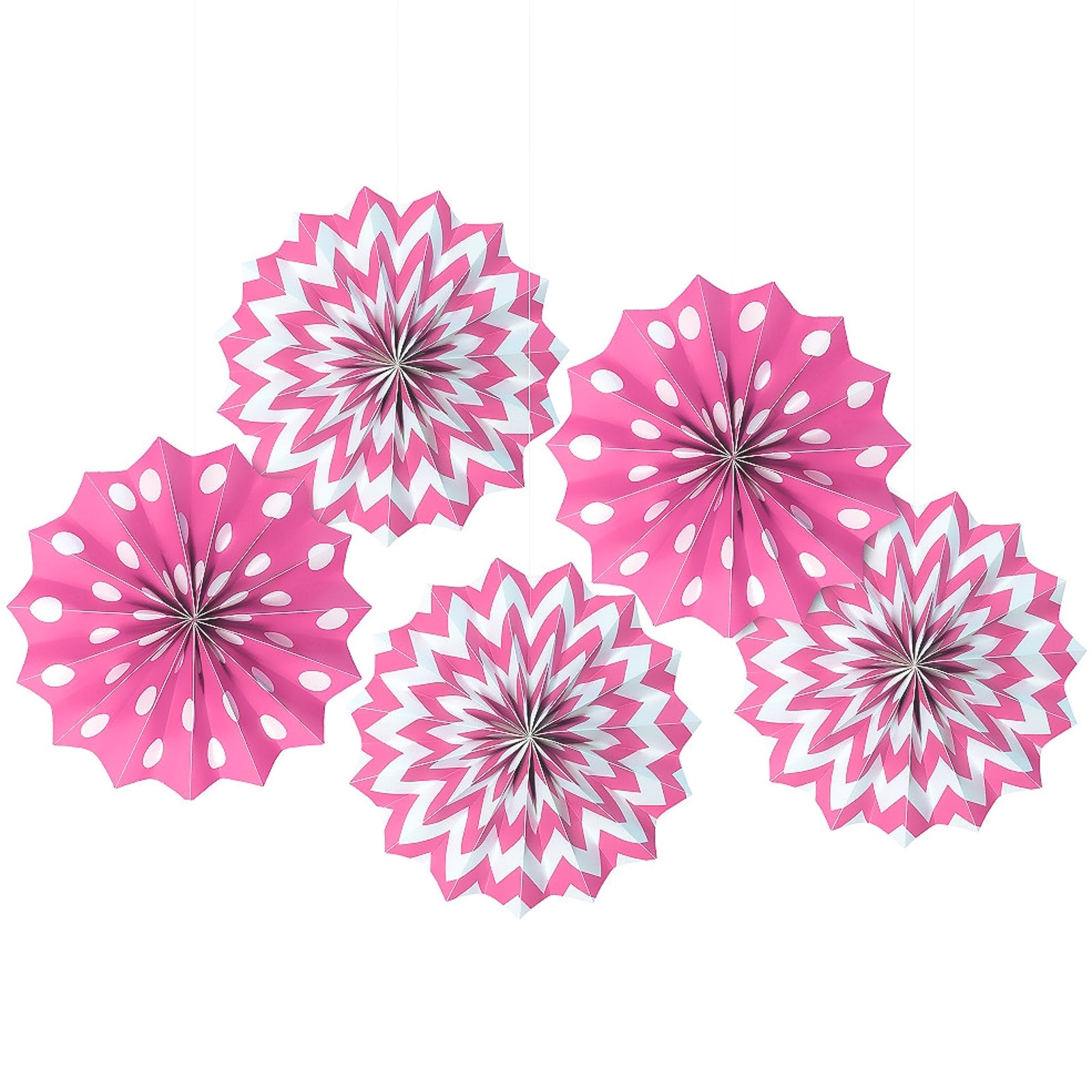 Pink Polka Dot and Chevron Paper Fan Decorations (Pack of 5)