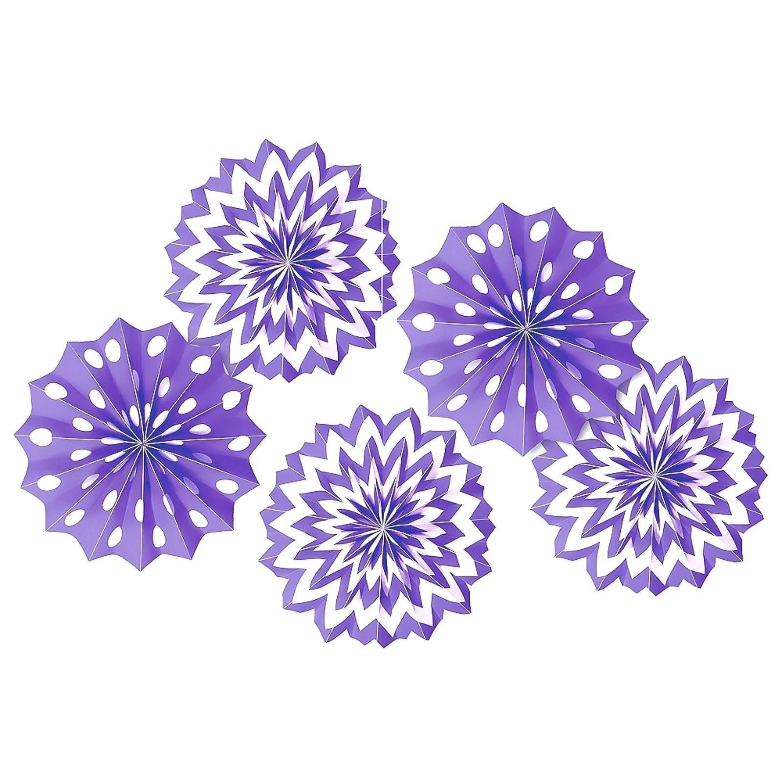 Purple Polka Dot and Chevron Paper Fan Decorations (Pack of 5)