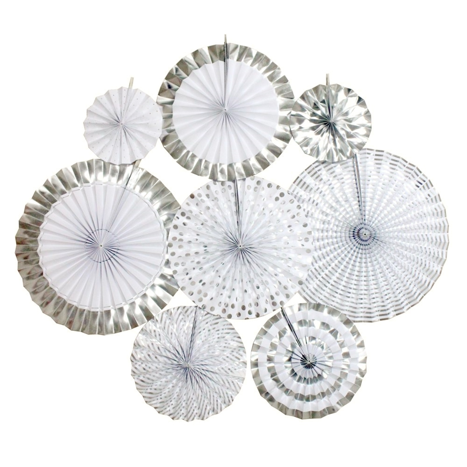 Silver Paper Fan Decorations (Pack of 8)