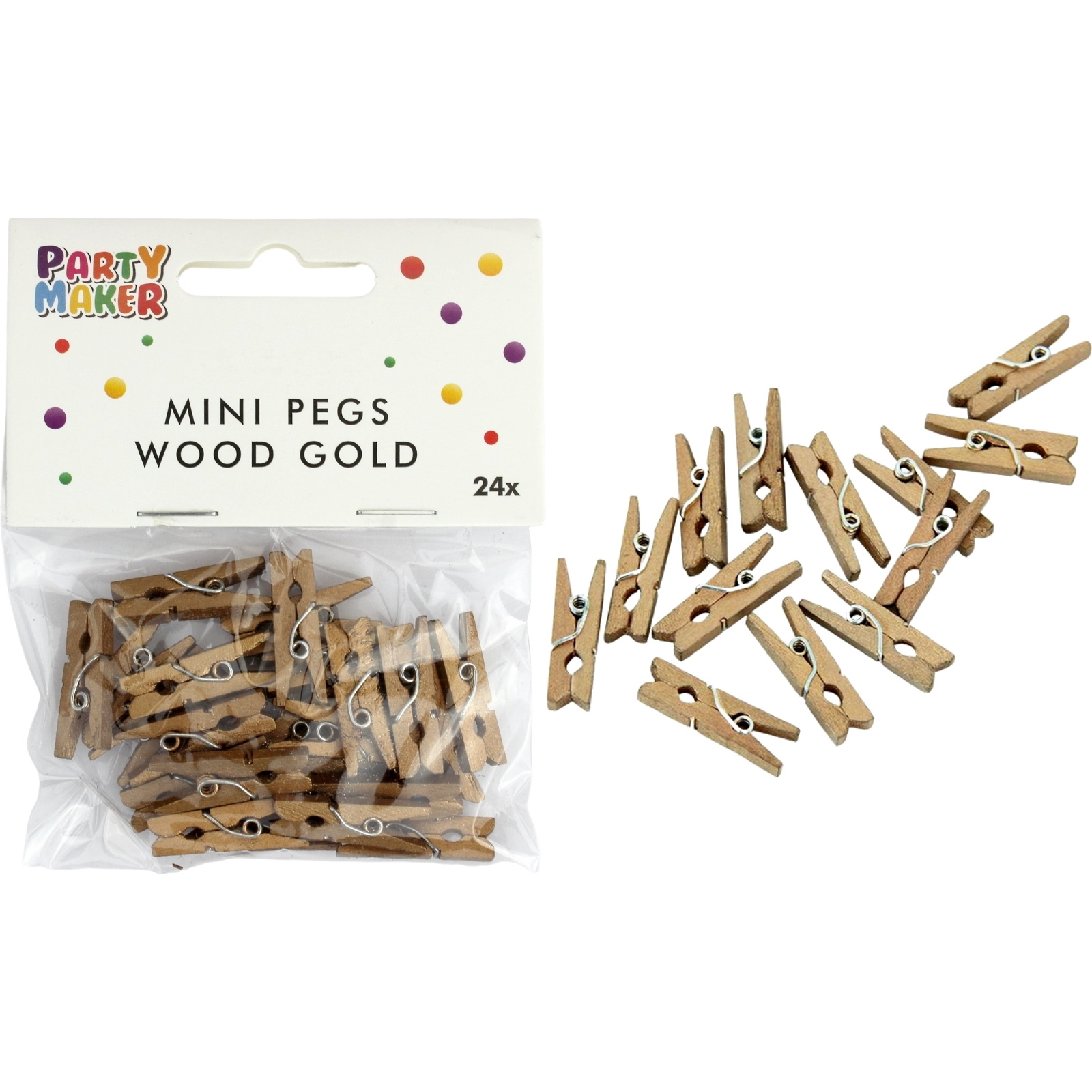 Mini Gold Wooden Pegs (Pack of 24)