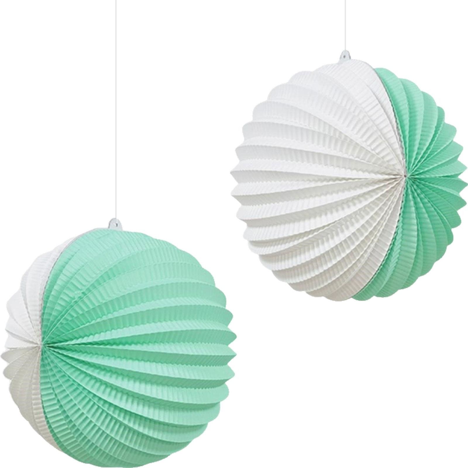 Mint Green and White Accordion Paper Lanterns 25cm (Pack of 2)