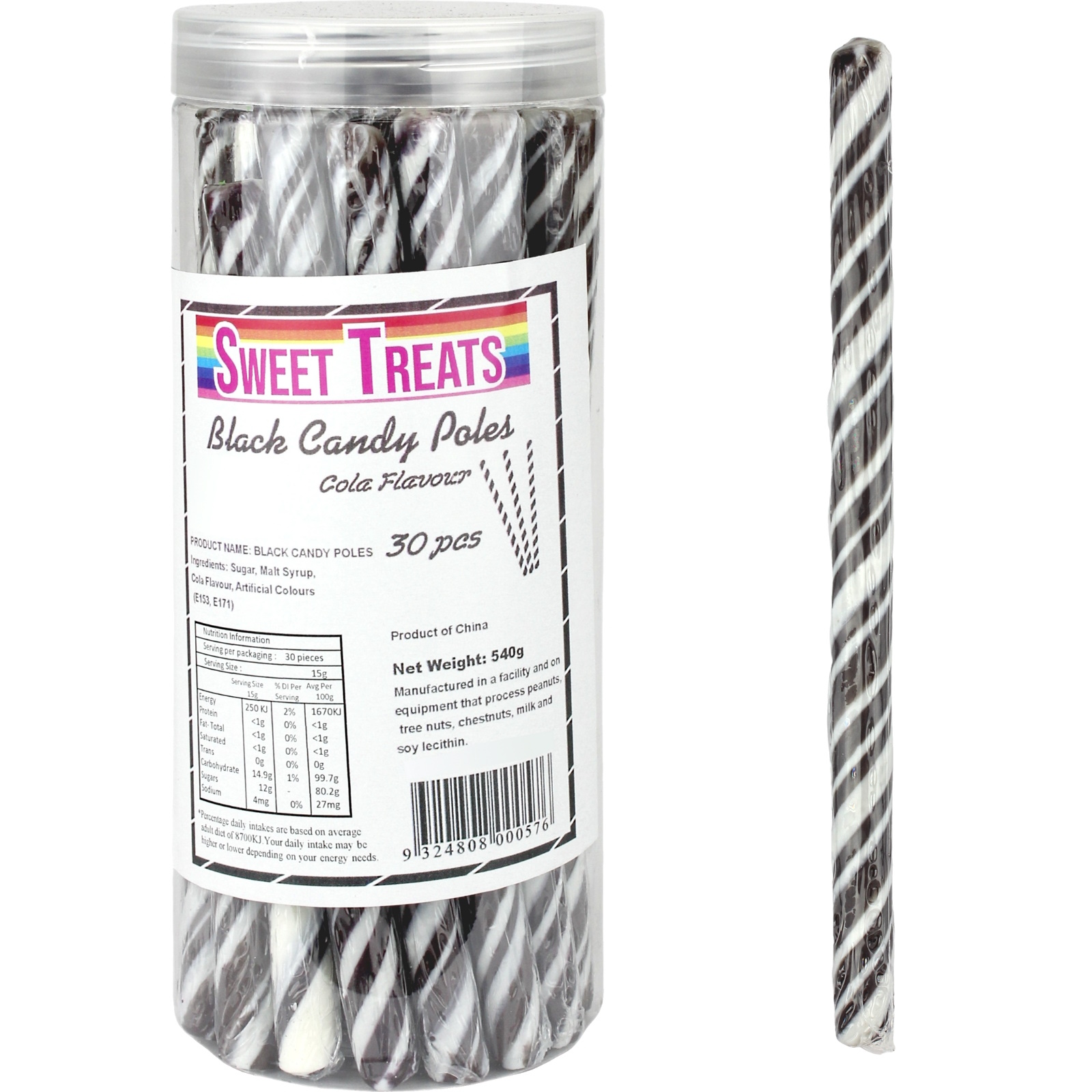 Black Swirl Candy Poles (Pack of 30)