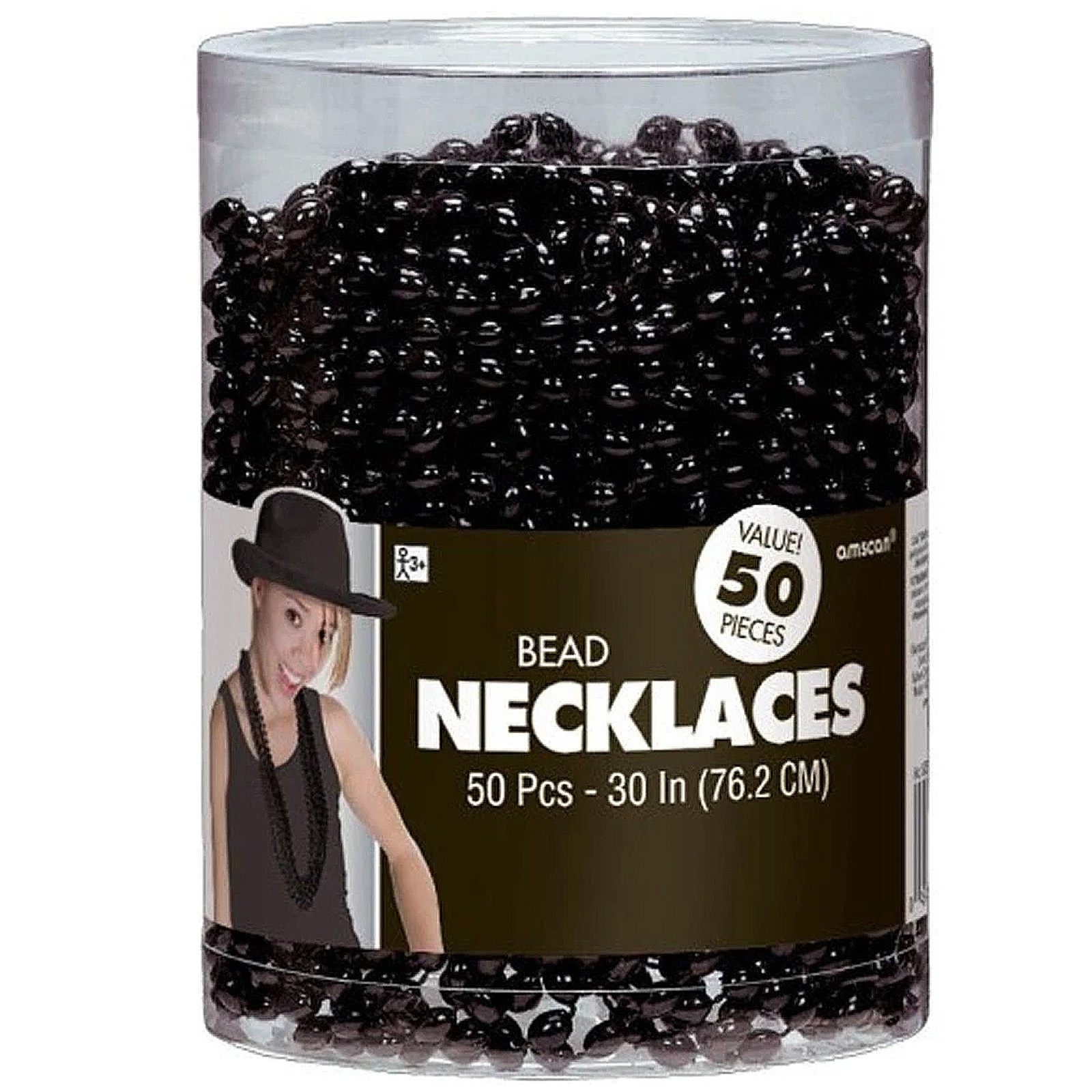 Black Bead Necklaces (Bulk Pack of 50) 