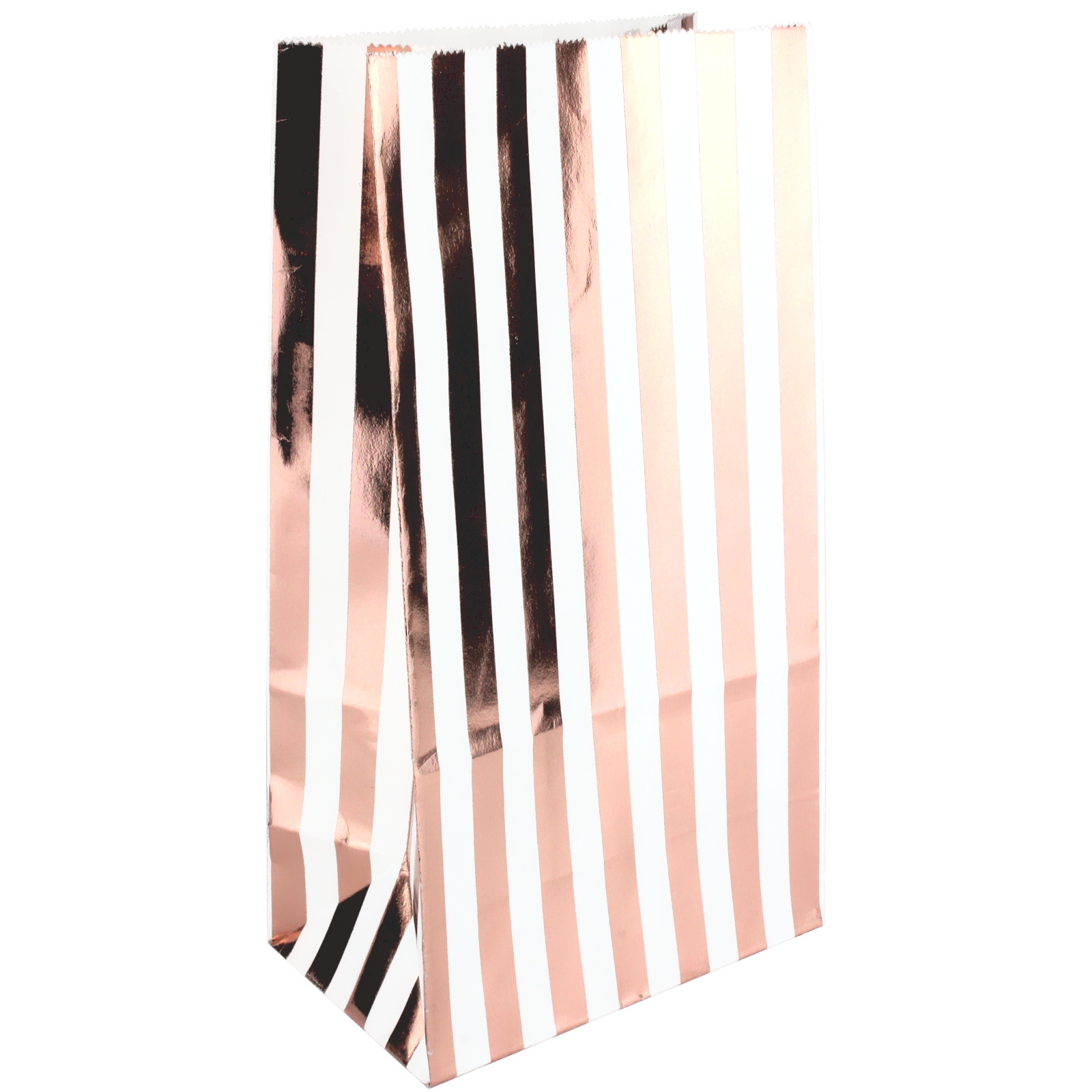Rose Gold and White Stripe Paper Party Bags (Pack of 6)