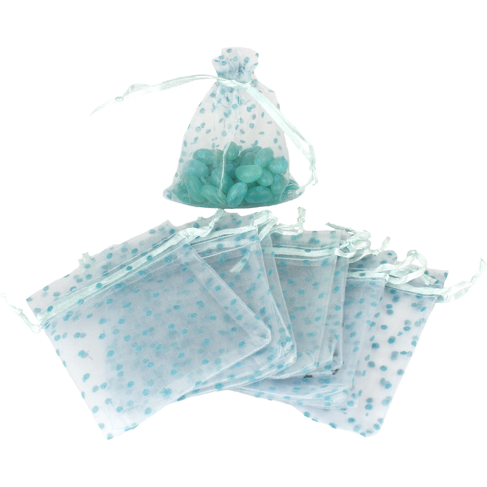 Blue Polka Dot Organza Bag (Pack of 12)