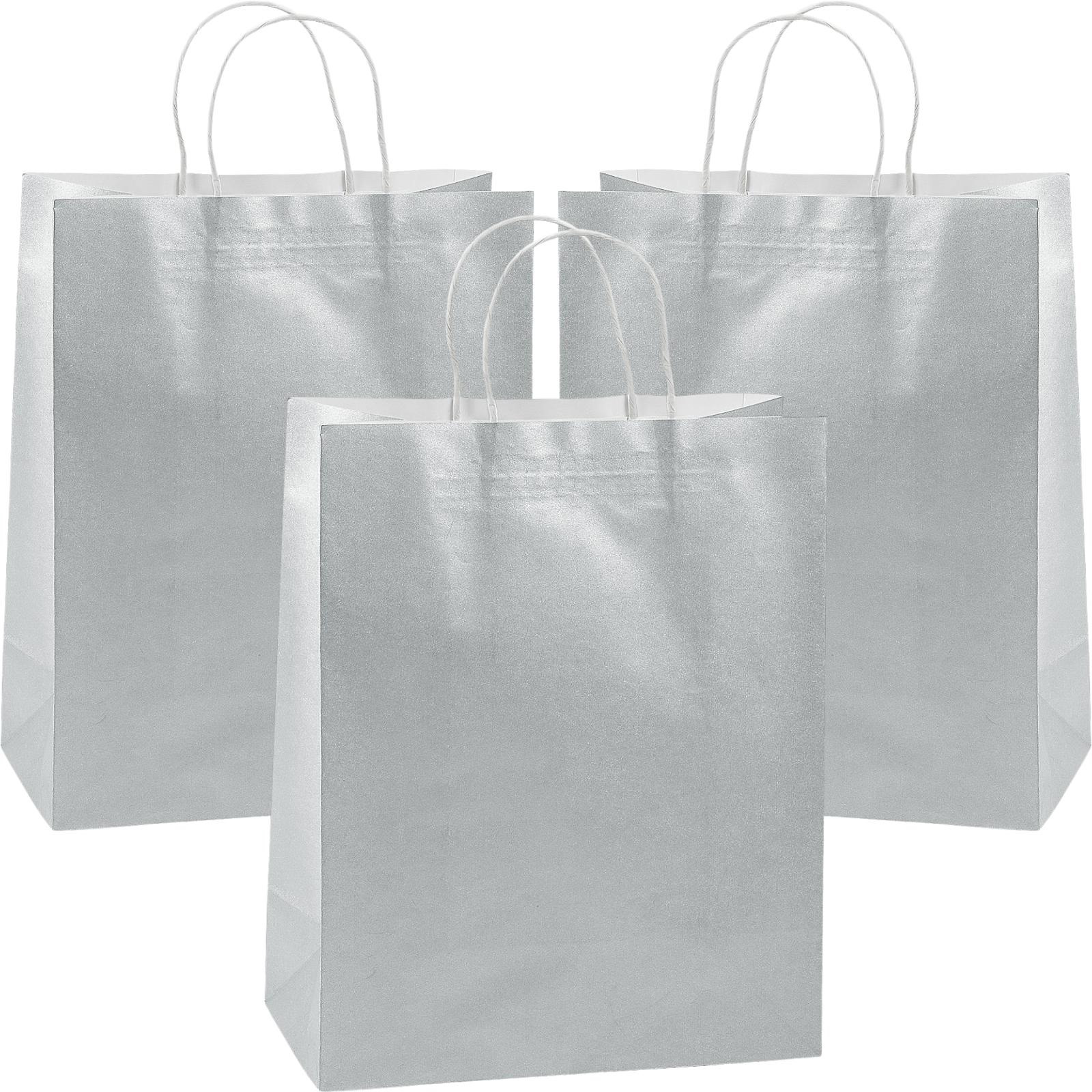 Silver Kraft Paper Gift Bags 33cm (Pack of 12) 
