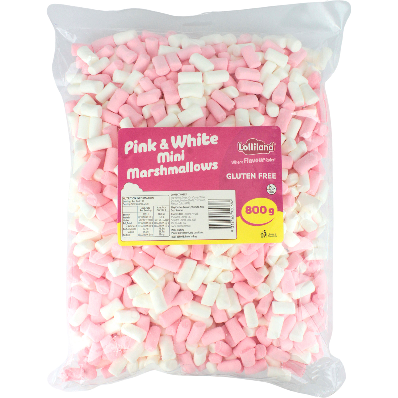 Pink & White Mini Marshmallows (800g Bag)