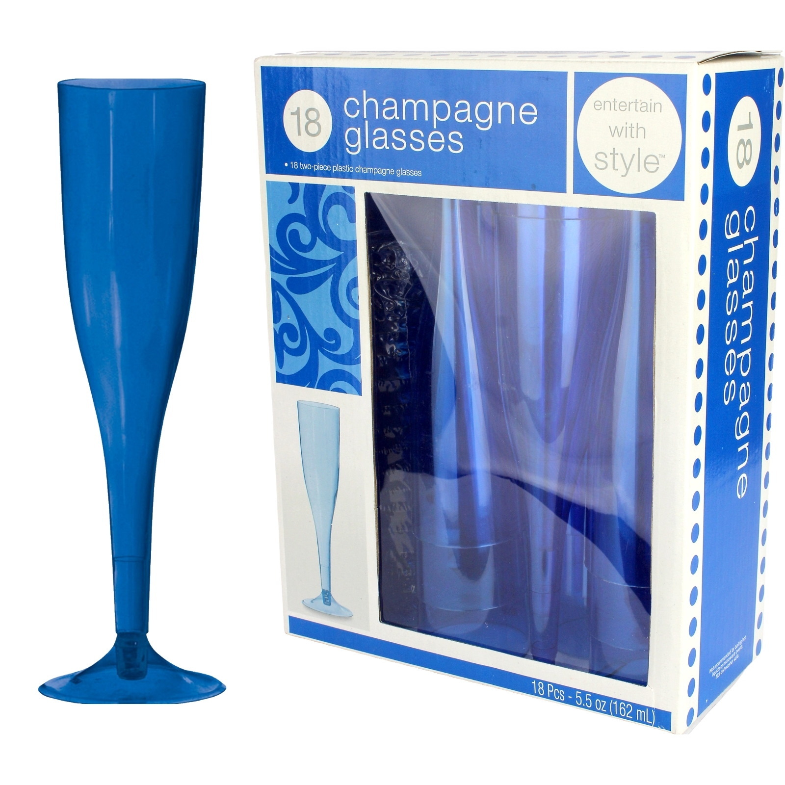 Royal Blue Plastic Champagne Glasses (Pack of 18)