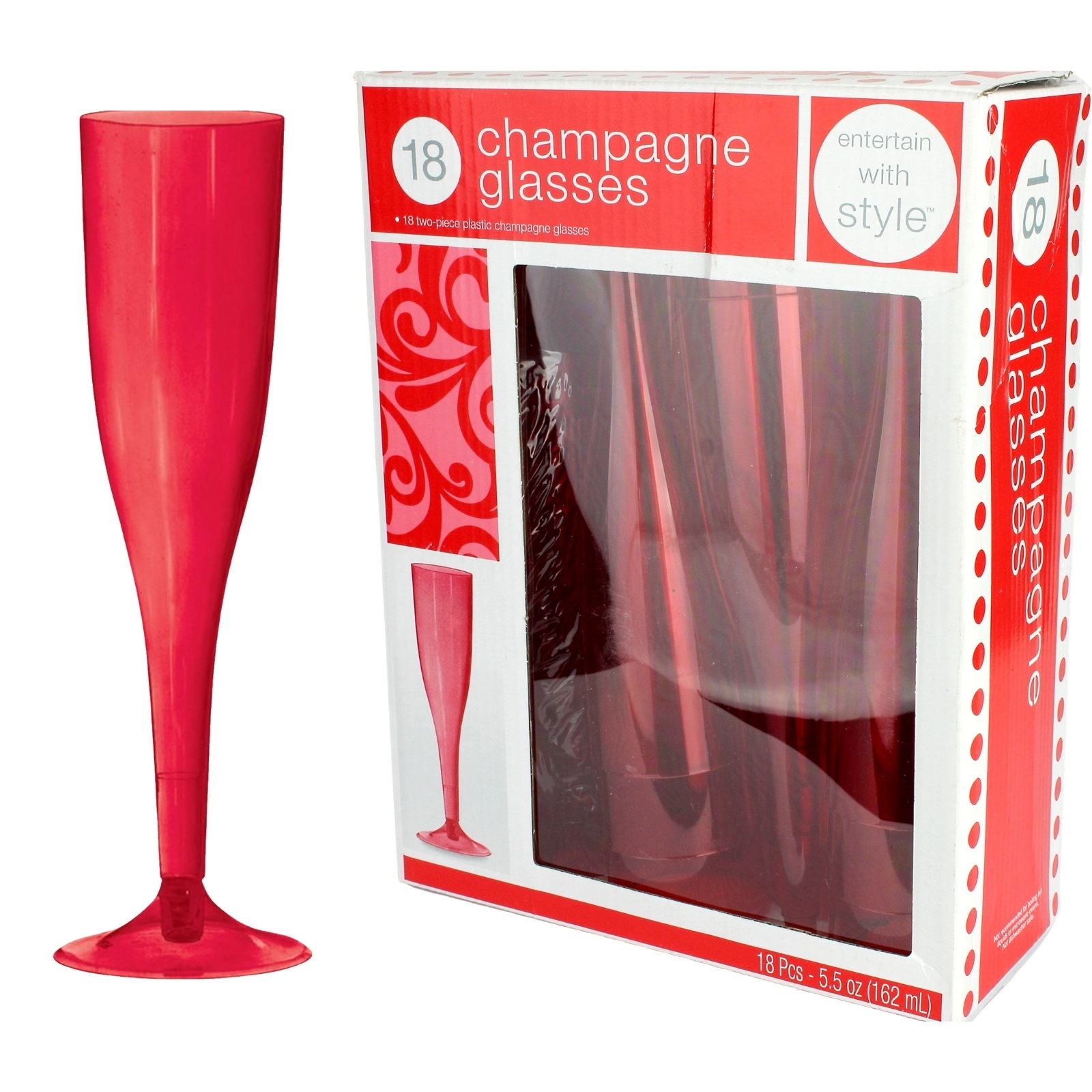 Red Plastic Champagne Glasses (Pack of 18)