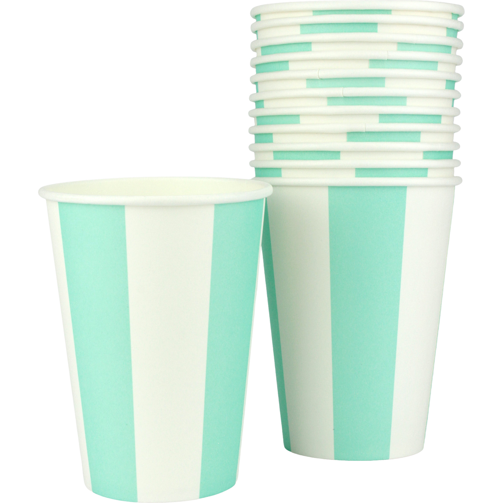 Mint Green and White Striped Paper Cups (Pack of 12) 