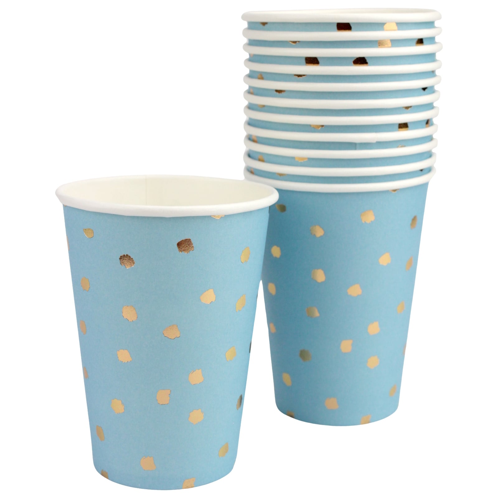 Light Blue and Gold Foil Dots Paper Cups (Pack of 12)