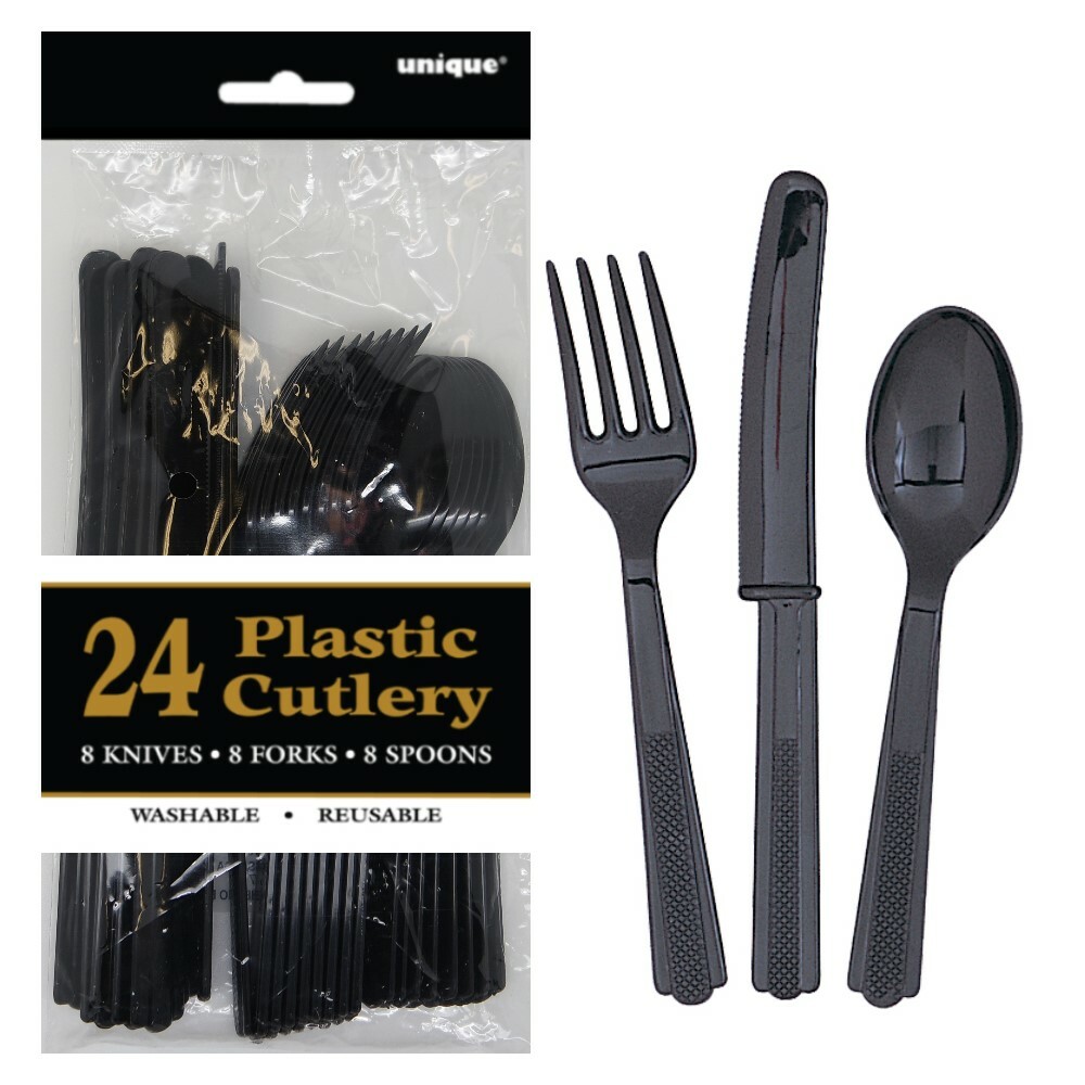 Black Plastic Cutlery (Pack of 24)