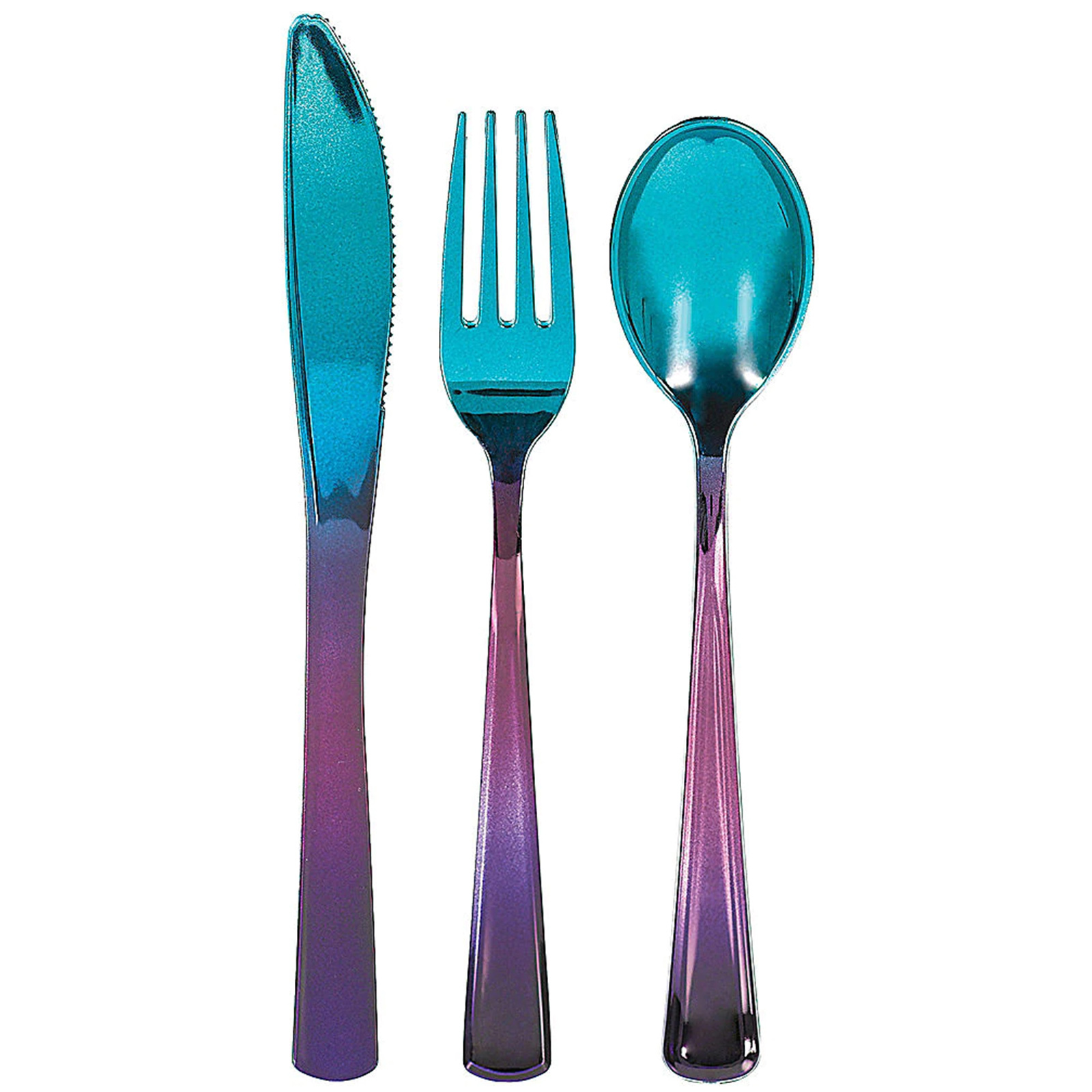 Ombré Teal & Purple Premium Plastic Cutlery (Pack of 24)