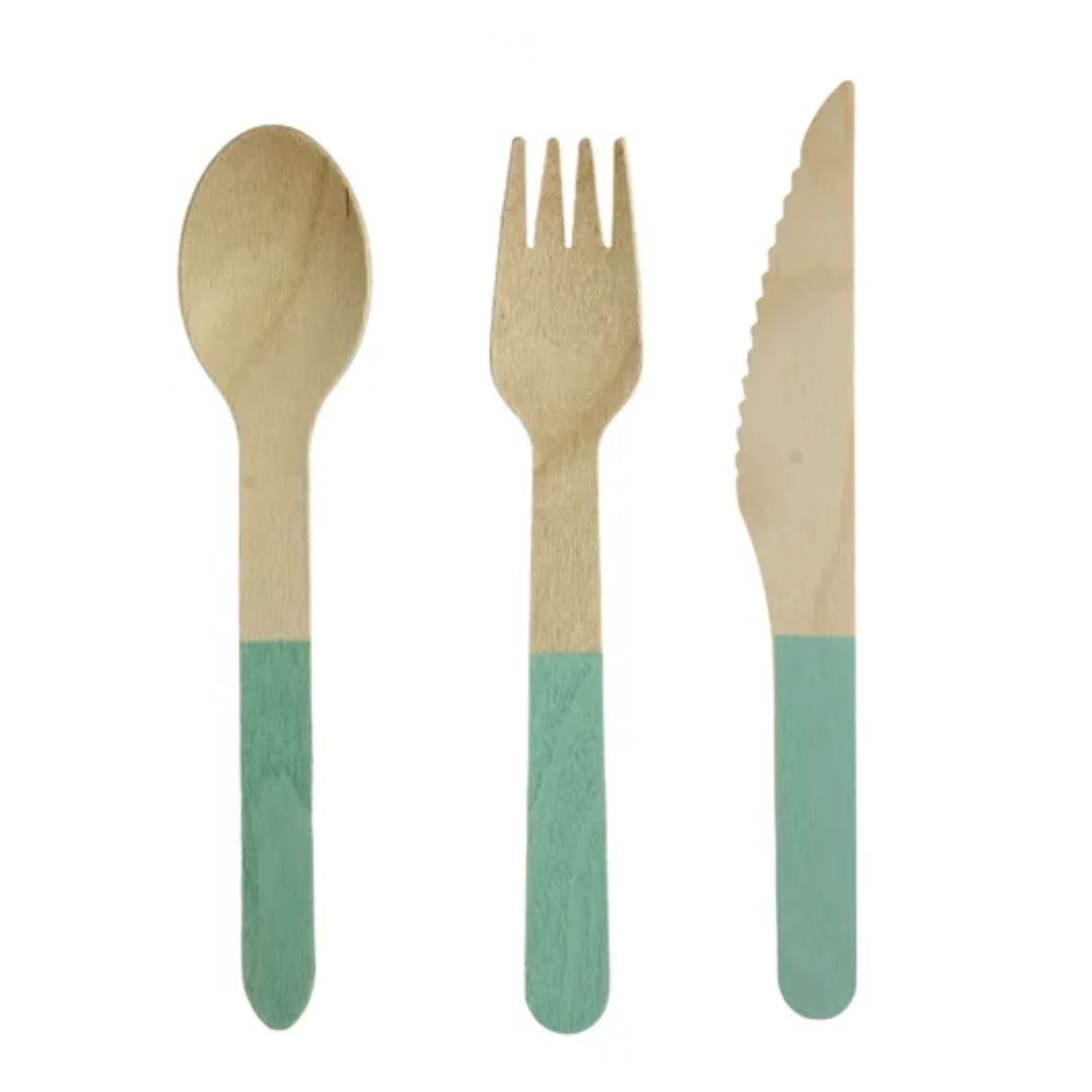 Wooden Dipped Cutlery Set Mint Green (30 Piece)