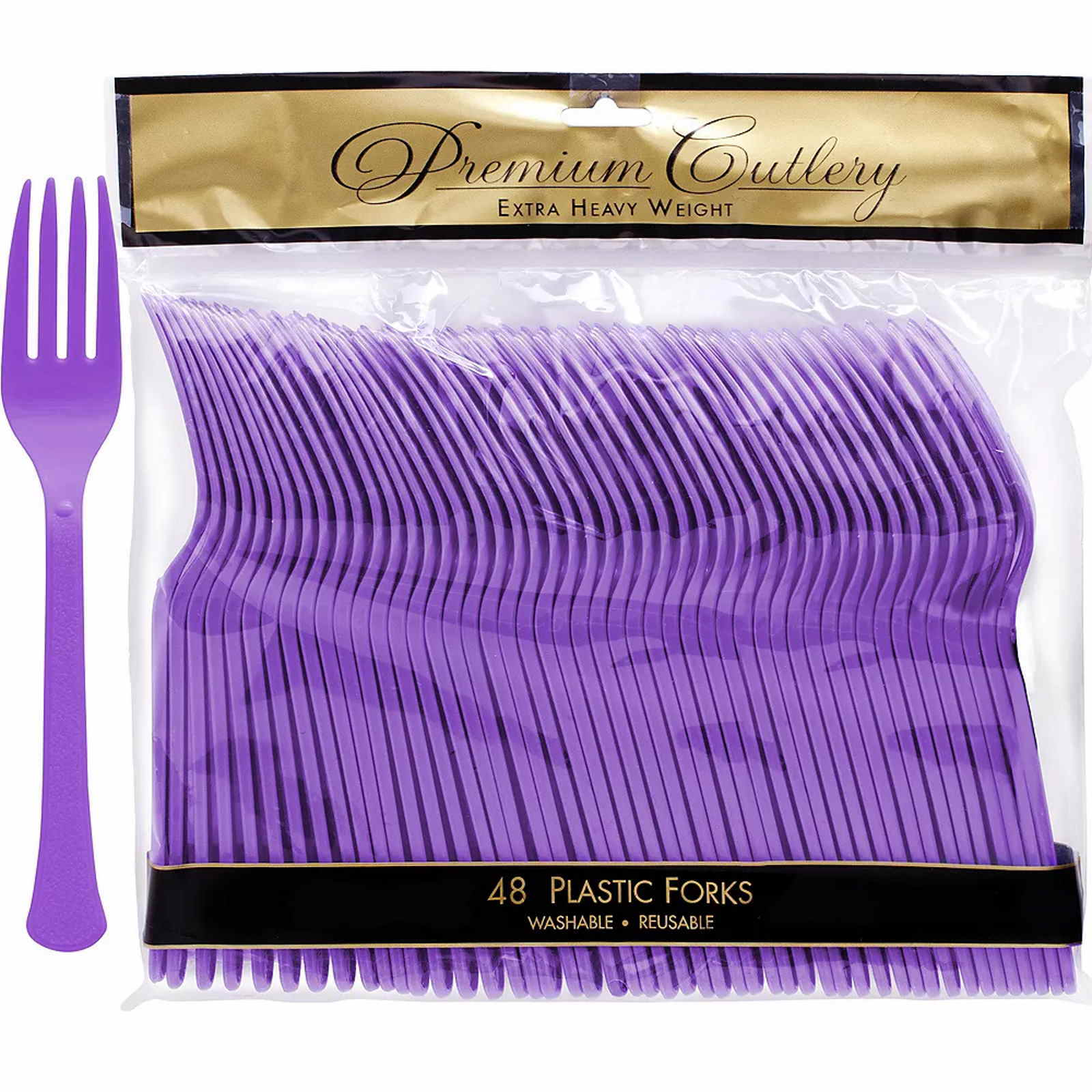 Purple Premium Reusable Plastic Forks (Pack of 48)