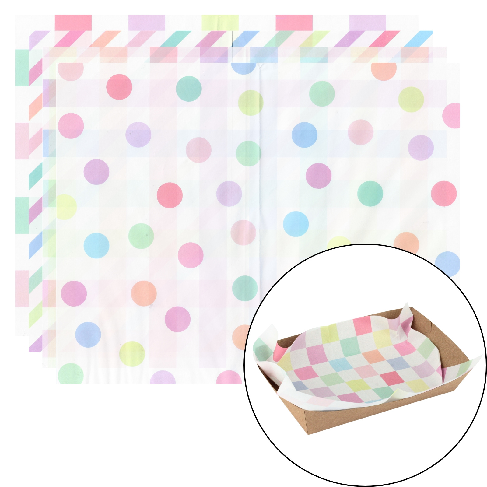 Assorted Pastel Grease Proof Paper Plate / Tray Liners (8 Sheets) 