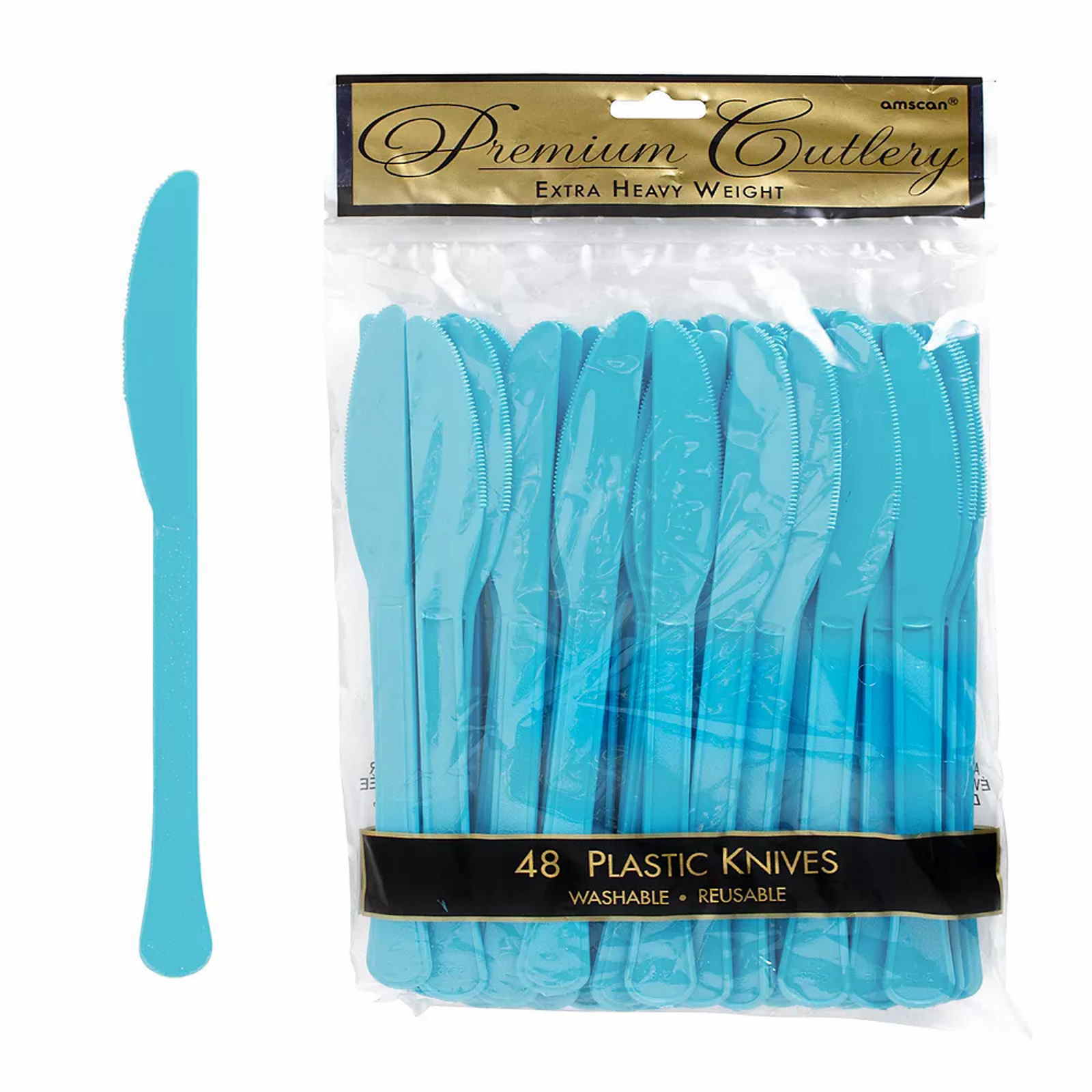 Caribbean Blue Premium Reusable Plastic Knives (Pack of 48)