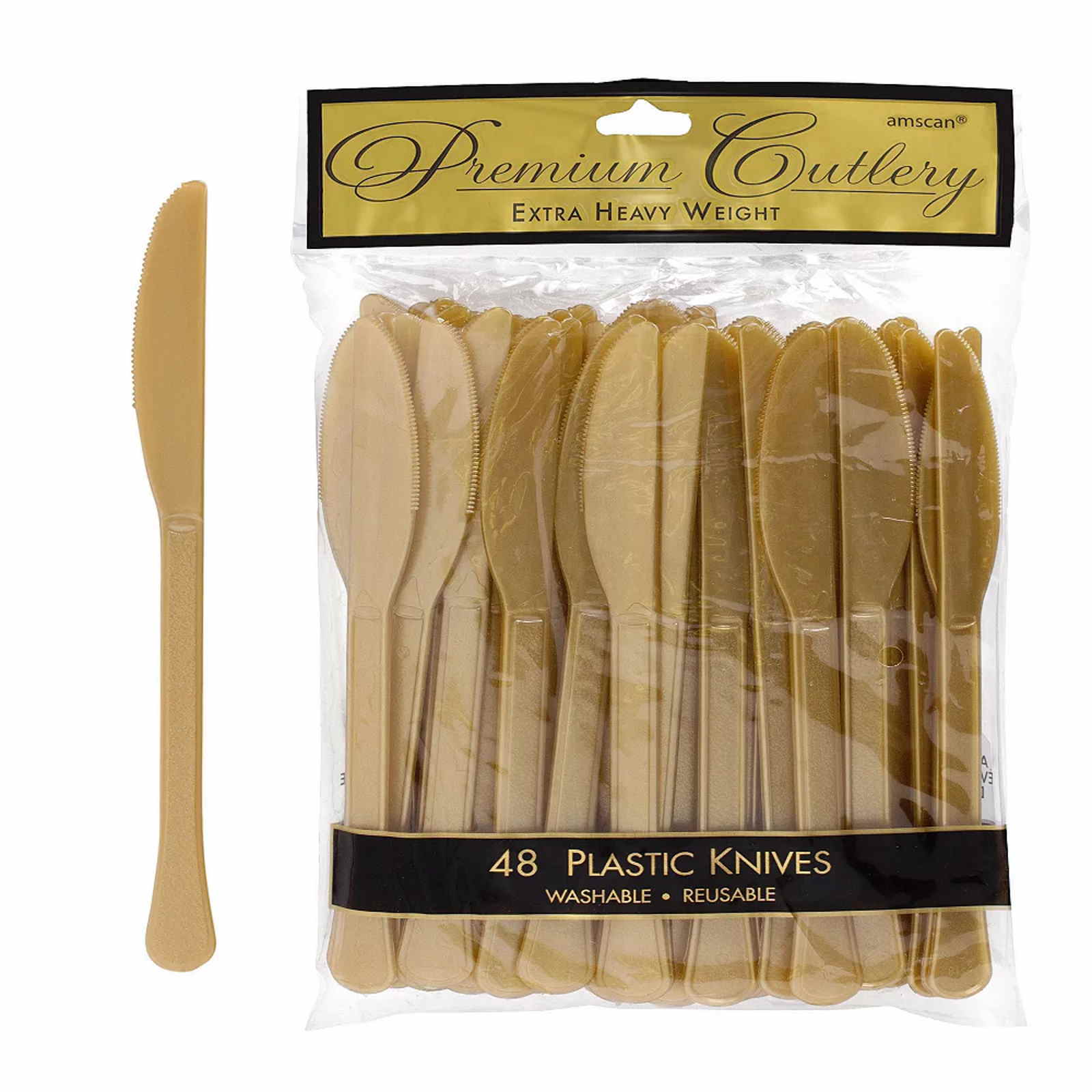 Gold Premium Reusable Plastic Knives (Pack of 48)