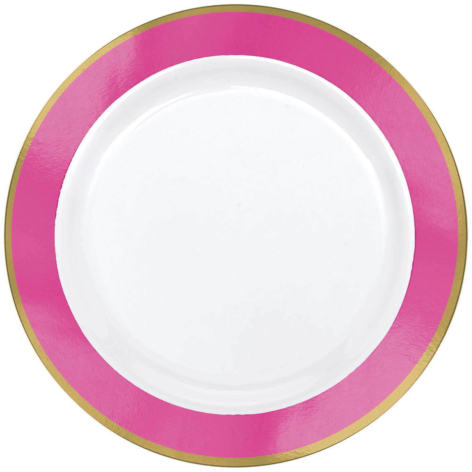 Hot Pink Metallic Border Premium Large Plastic Plates (Pack of 10)