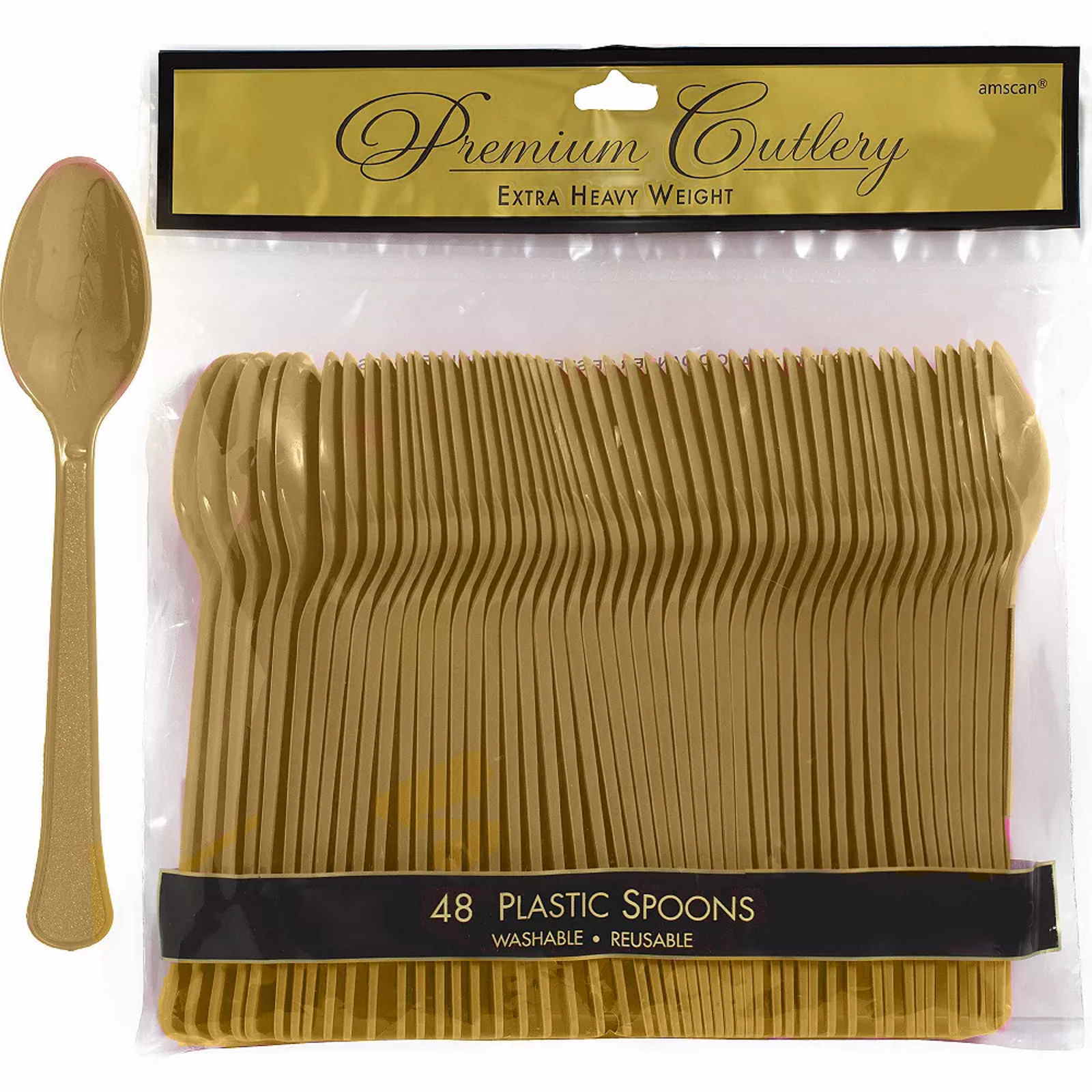 Gold Premium Reusable Plastic Spoons (Pack of 48)