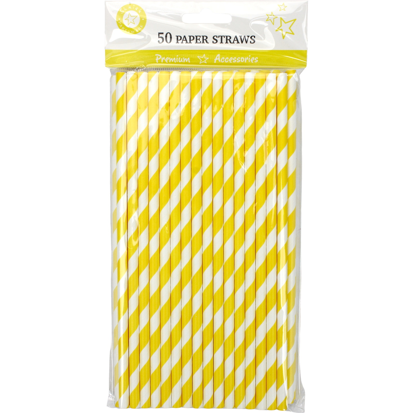 Yellow and White Striped Paper Straws (Pack of 50)