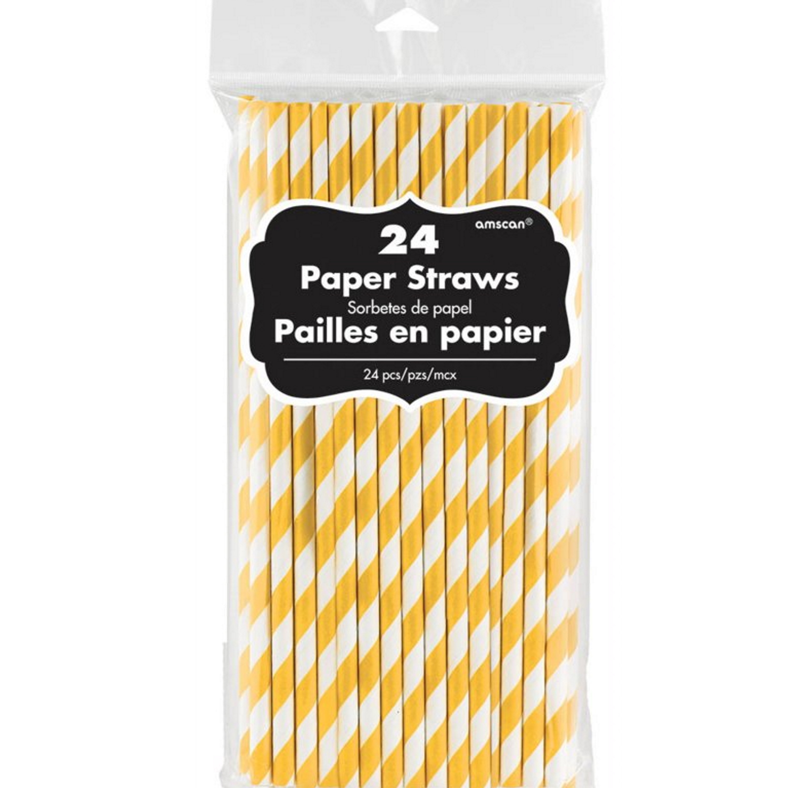 Yellow & White Striped Paper Straws (Pack of 24)