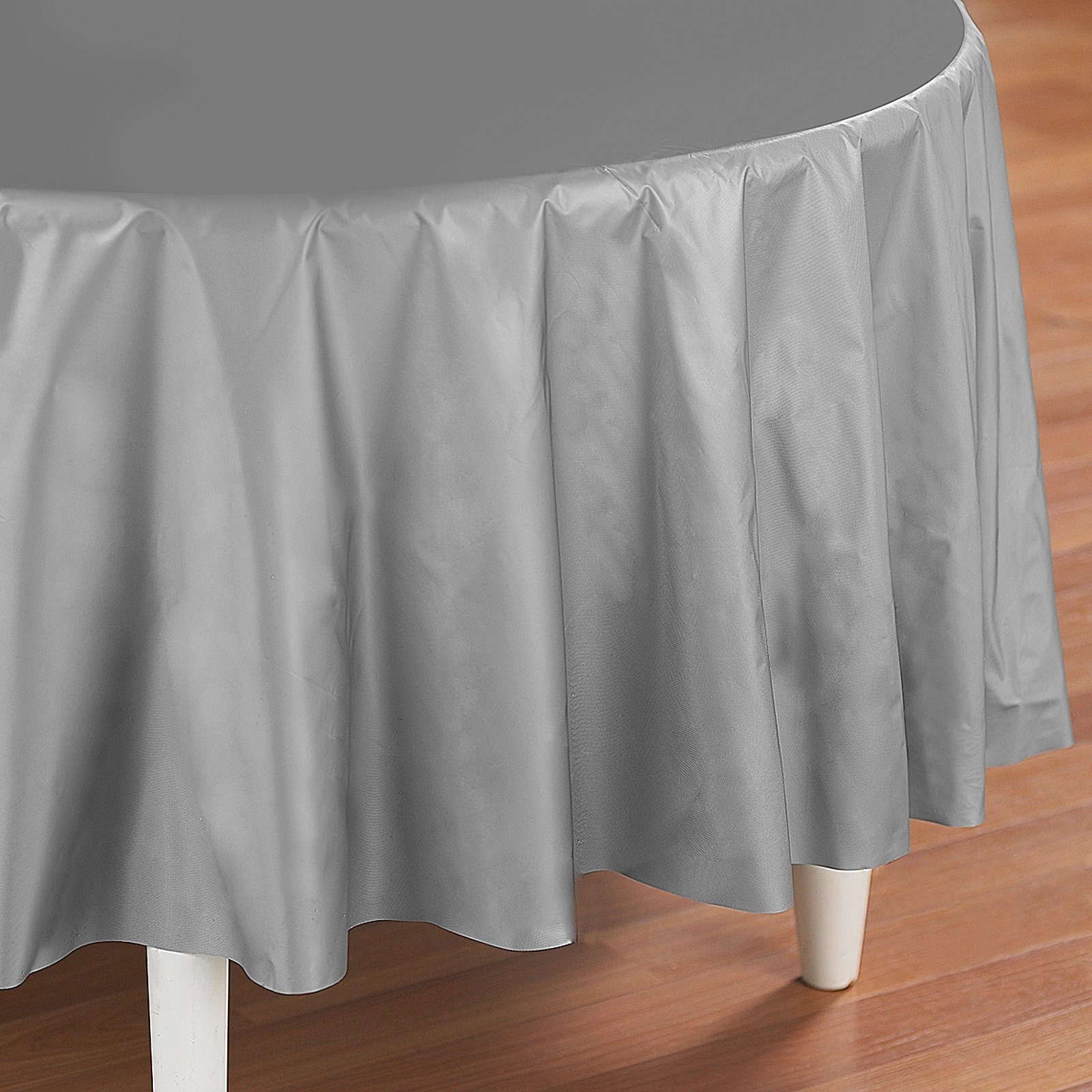 Silver Round Plastic Tablecloth