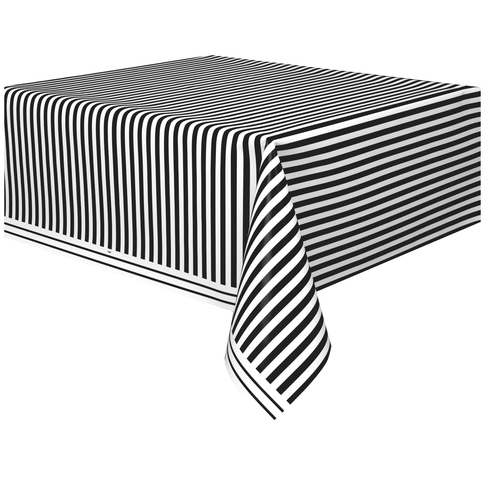 Black and White Striped Plastic Tablecloth