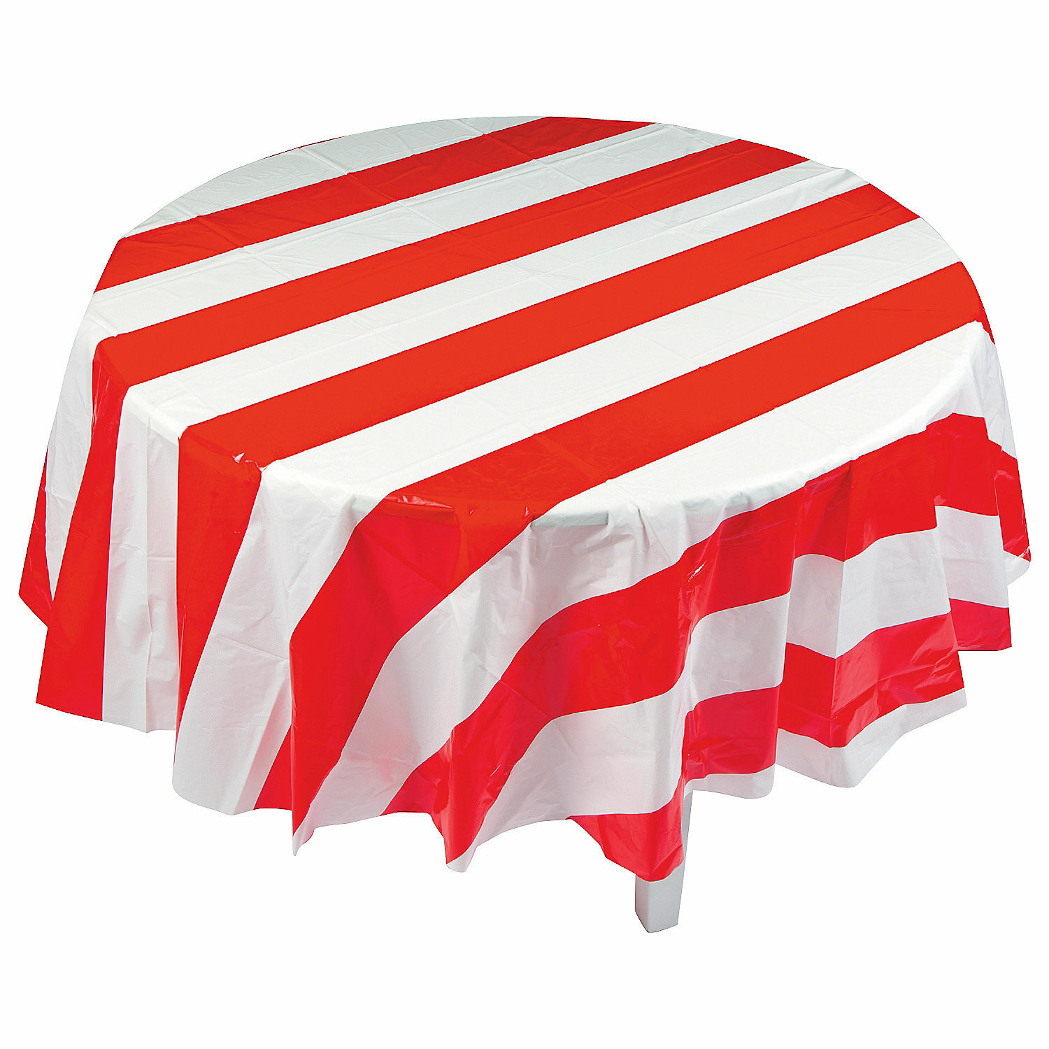 Red and White Striped Round Plastic Tablecloth