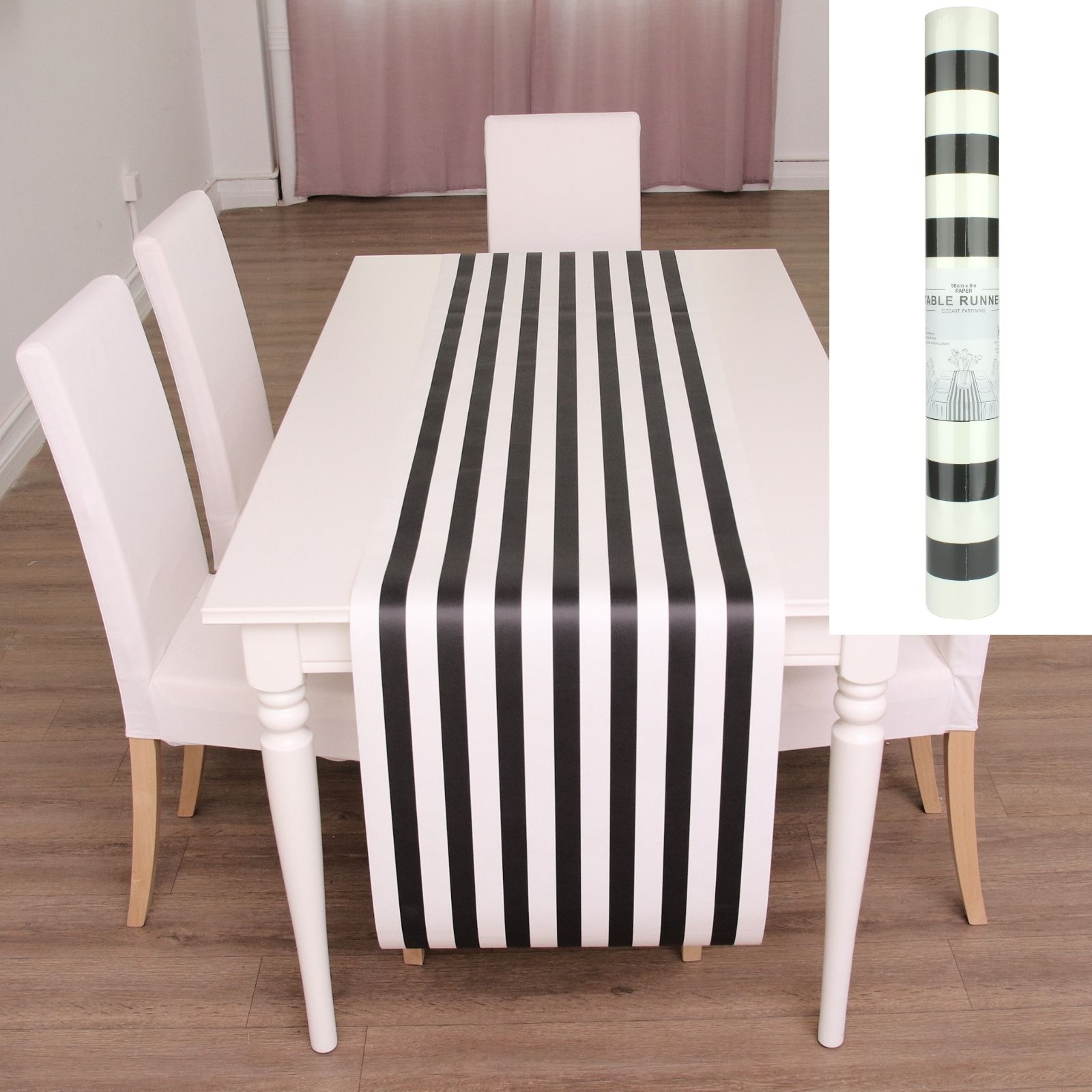 Black and White Paper Table Runner 8m