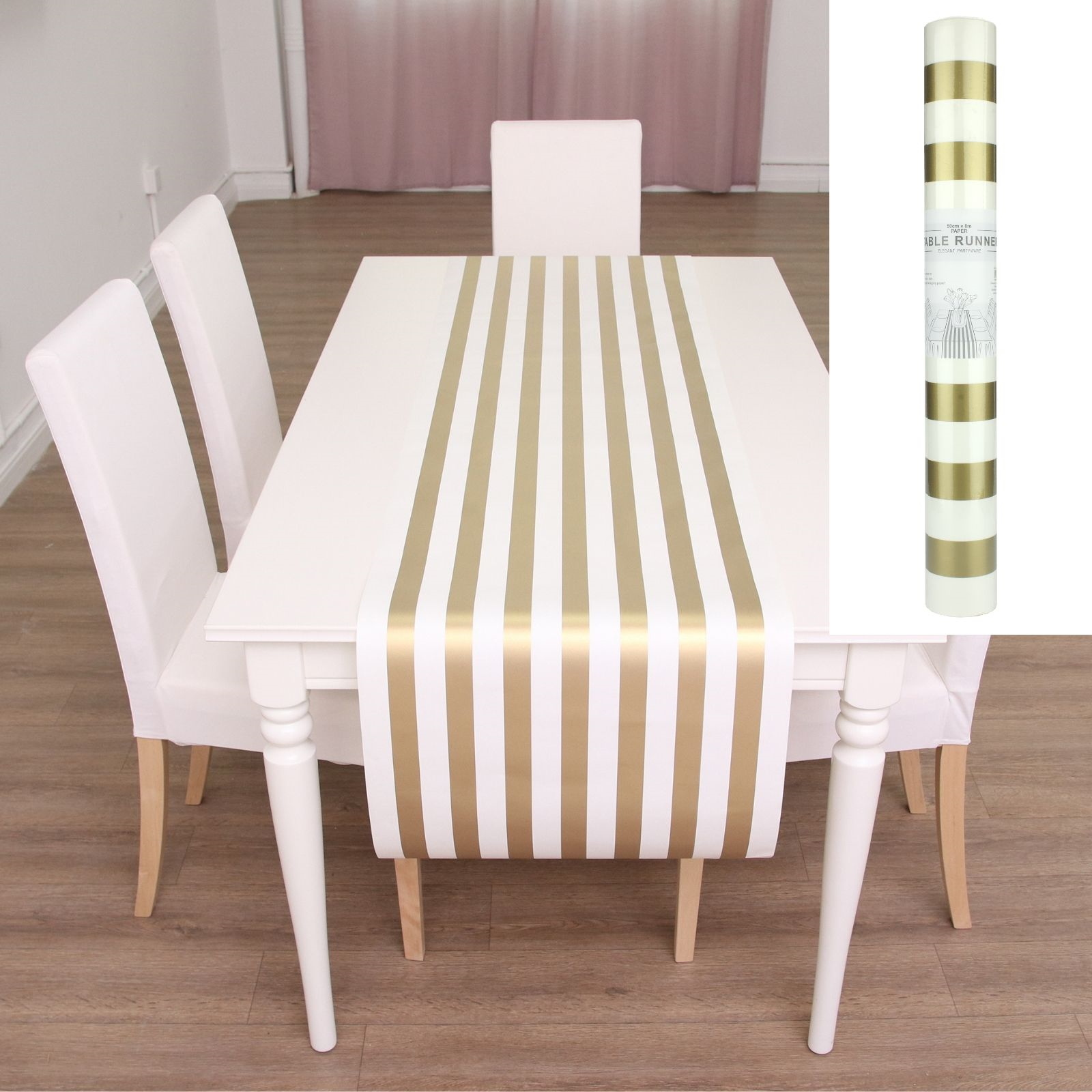 Gold and White Paper Table Runner 8m