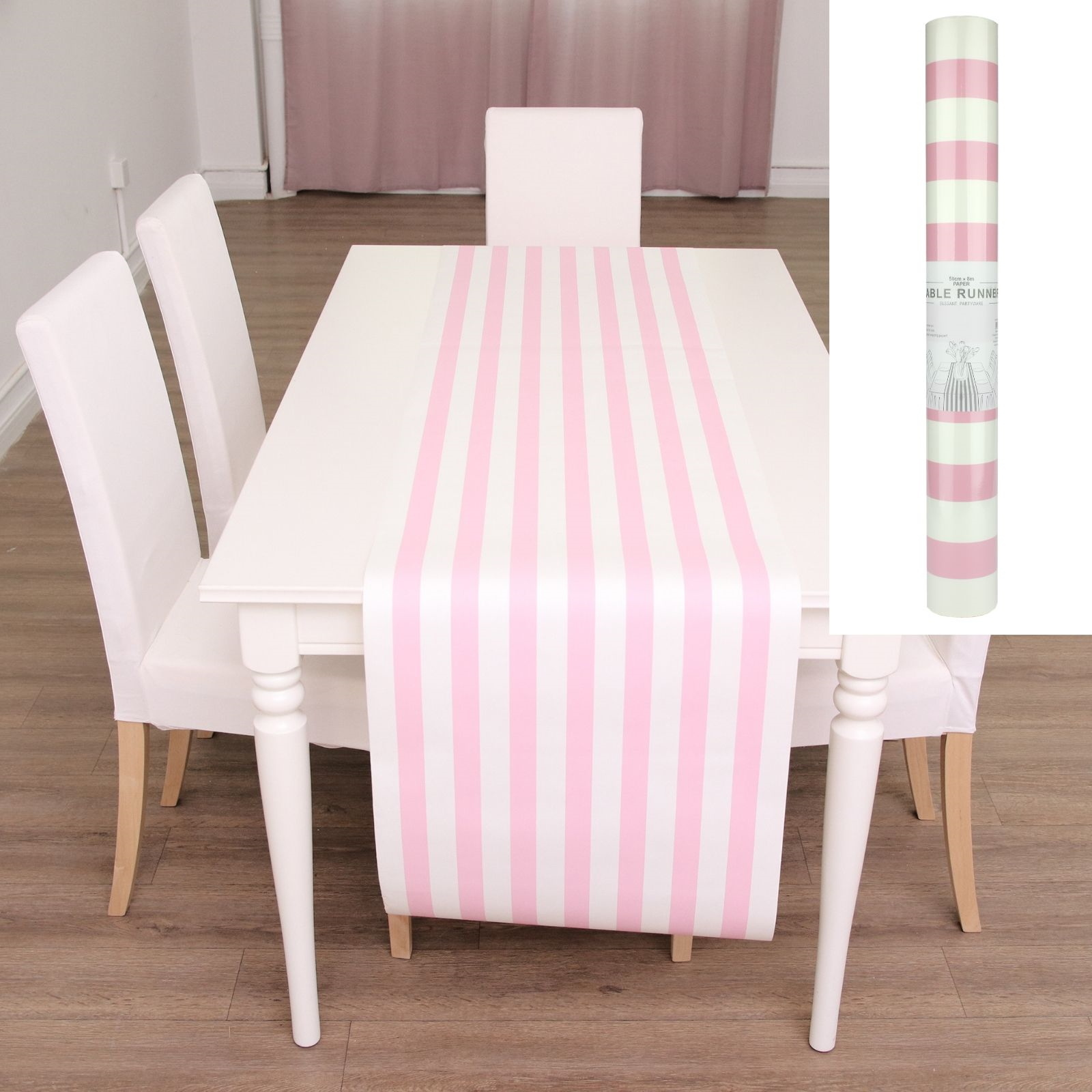 Light Pink and White Paper Table Runner 8m