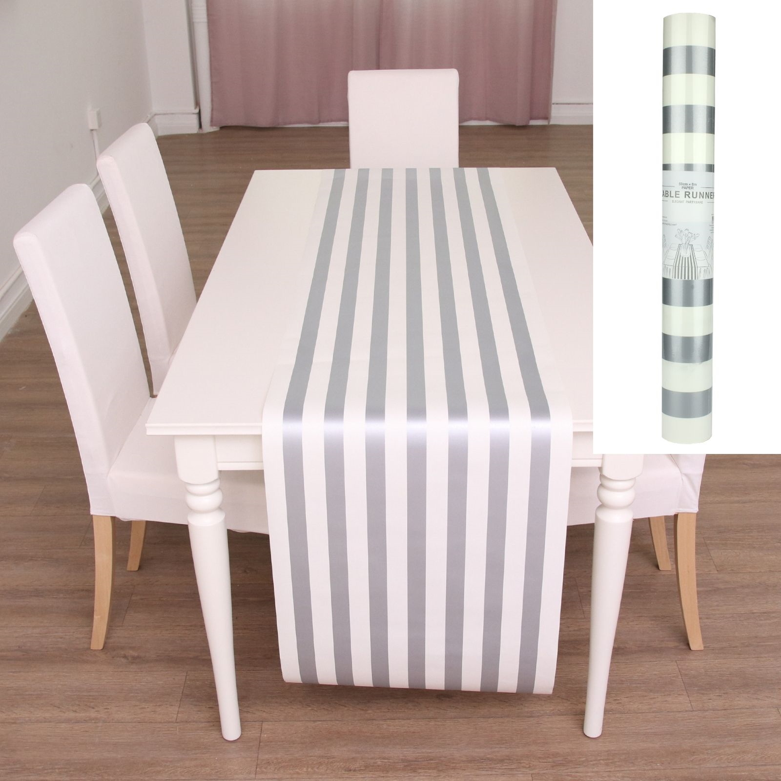 Silver and White Paper Table Runner 8m