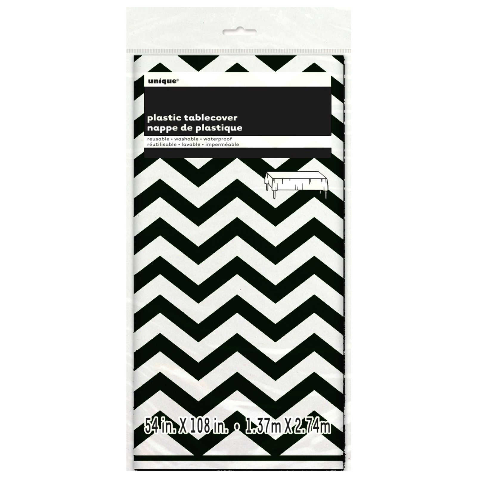 Midnight Black Chevron Plastic Tablecloth