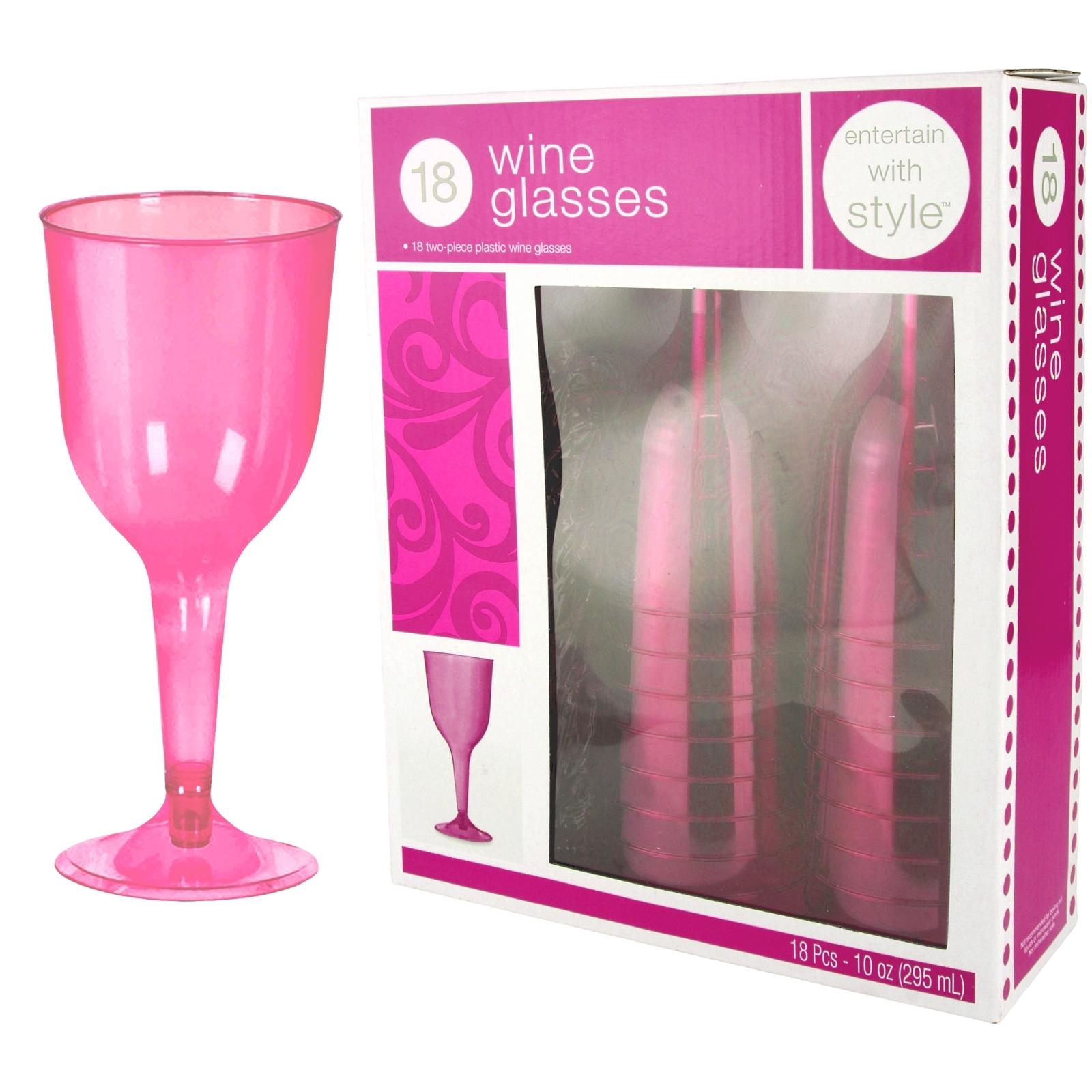 Hot Pink Plastic Wine Glasses (Pack of 18)