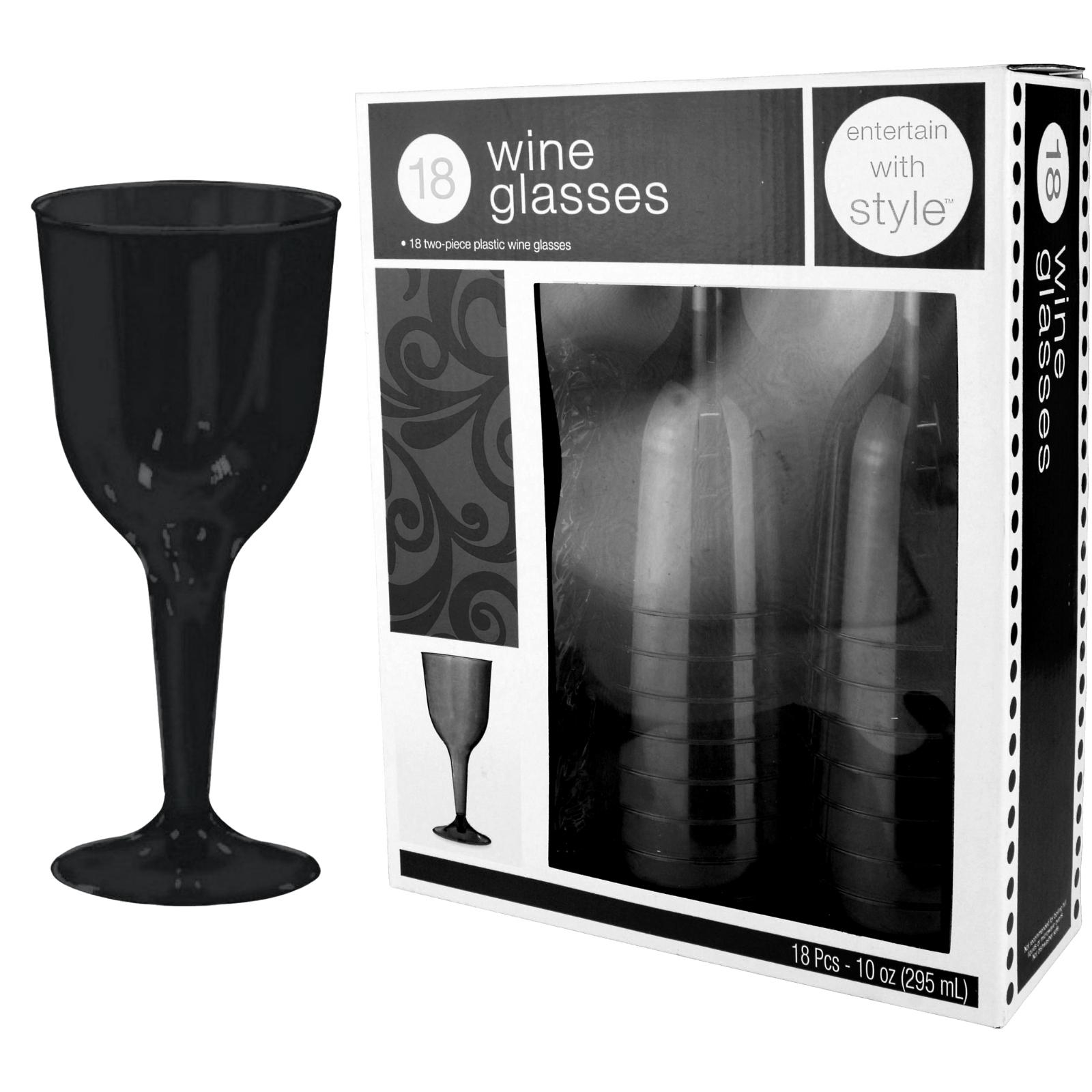 Black Plastic Wine Glasses (Pack of 18)